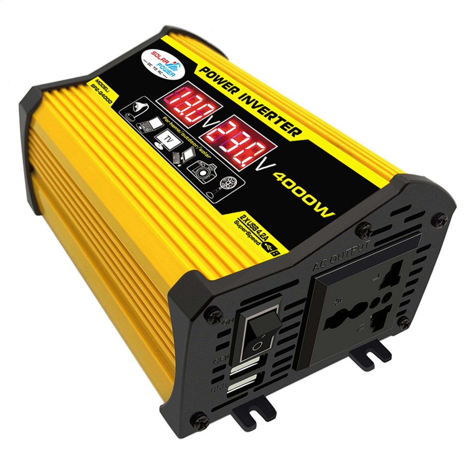 Energia solare - Kit pannello solare portatile | Inverter di potenza da 4000 W con 2 porte USB, regolatore di carica solare da 30 A, display LED, ricarica rapida per alimentazione