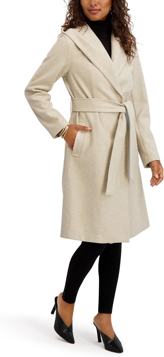 kensie Women's Outerwear Knit Faux Wool Jacket With Belted Waist - Image 3