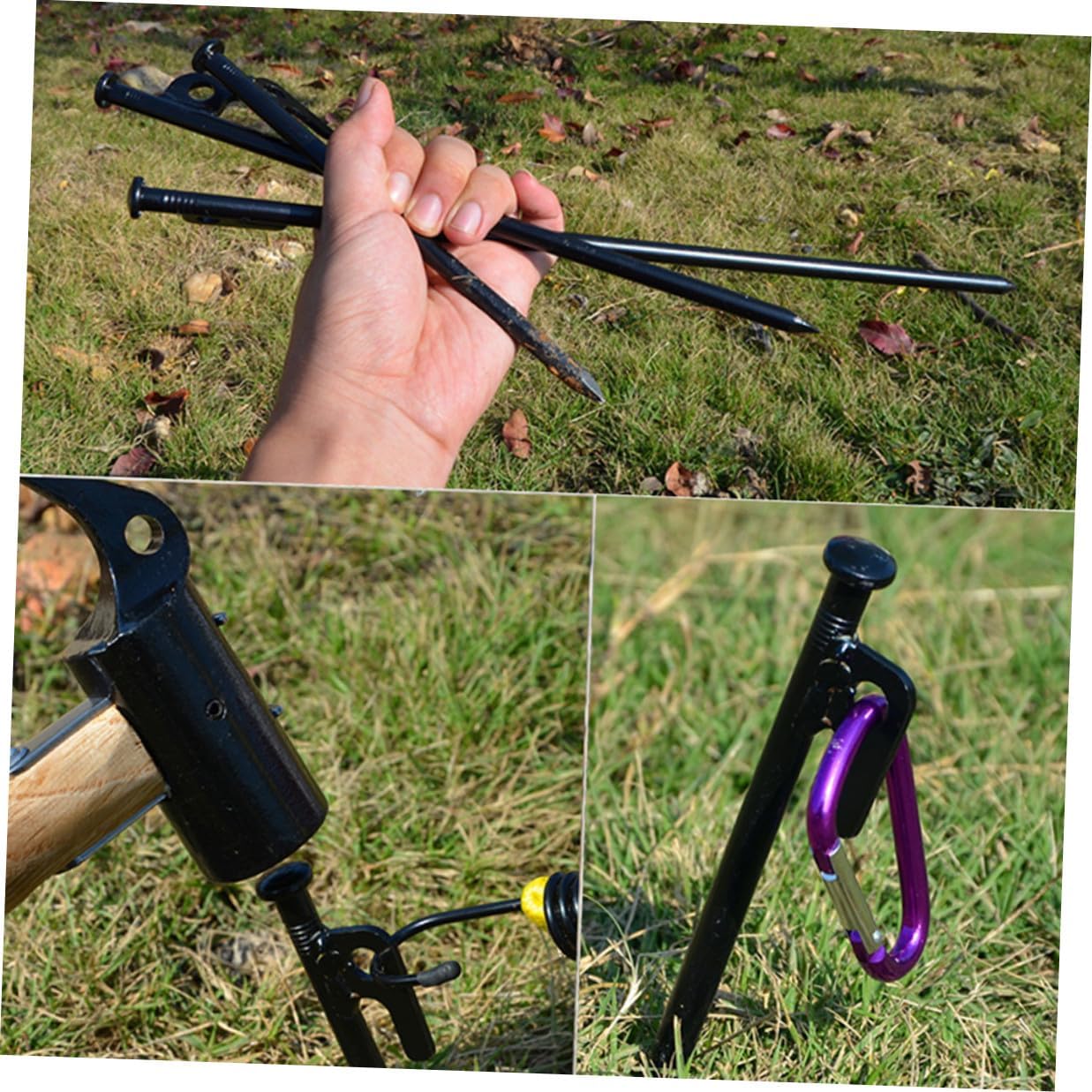 10pcs Heavy Duty Tent Pegs Ground Stakes Black 30cm Metal Tent Stakes with Storage Bag for Outdoor Camping and Accessories