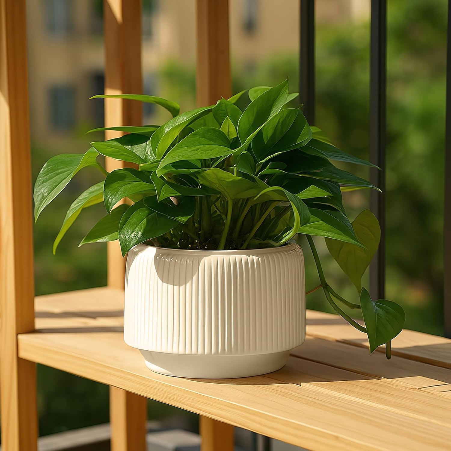 OXART Ceramic Plant Pots, Set of 3, 10/7.5/5.8 Inch Planters for Indoor Plants, Modern Pots for Plants, Stylish Round Flower Pot with Drainage Holes, Outdoor Planter Pot, Yellow