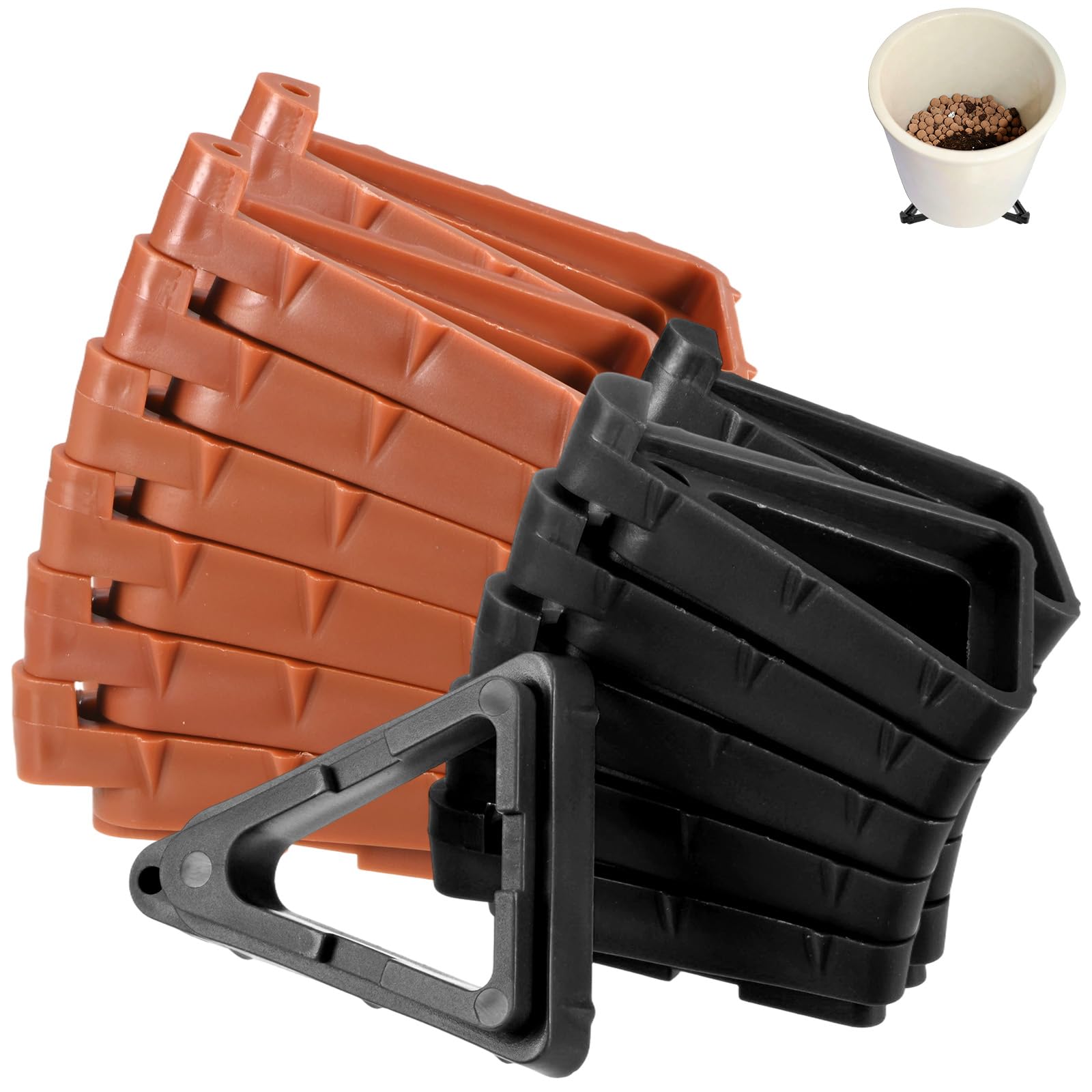 M METERXITY 24-Pack Plant Pot Feet for Outdoor Planters, 3.5 x 2.8 Inch Plastic Invisible Flower Pot Risers Toes for Indoor/Outdoor, Prevent Rotting on Wood [Brown, Black]