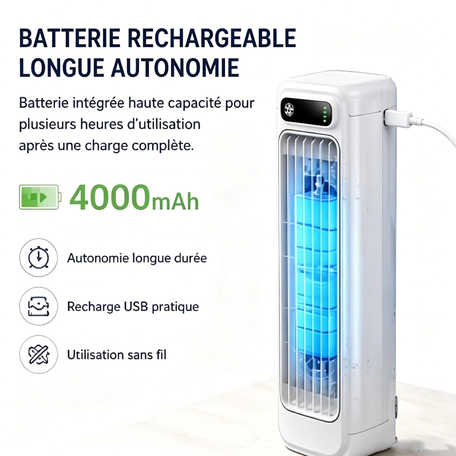 Coldeeze Cooling Ace - Rafraichisseur D’Air Portable, 150 Btus, 3 Vitesses, Silencieux, Longue Autonomie, IdéAl Pour Une Utilisation Dans Une Chambre Ou Un Bureau (Bleu)