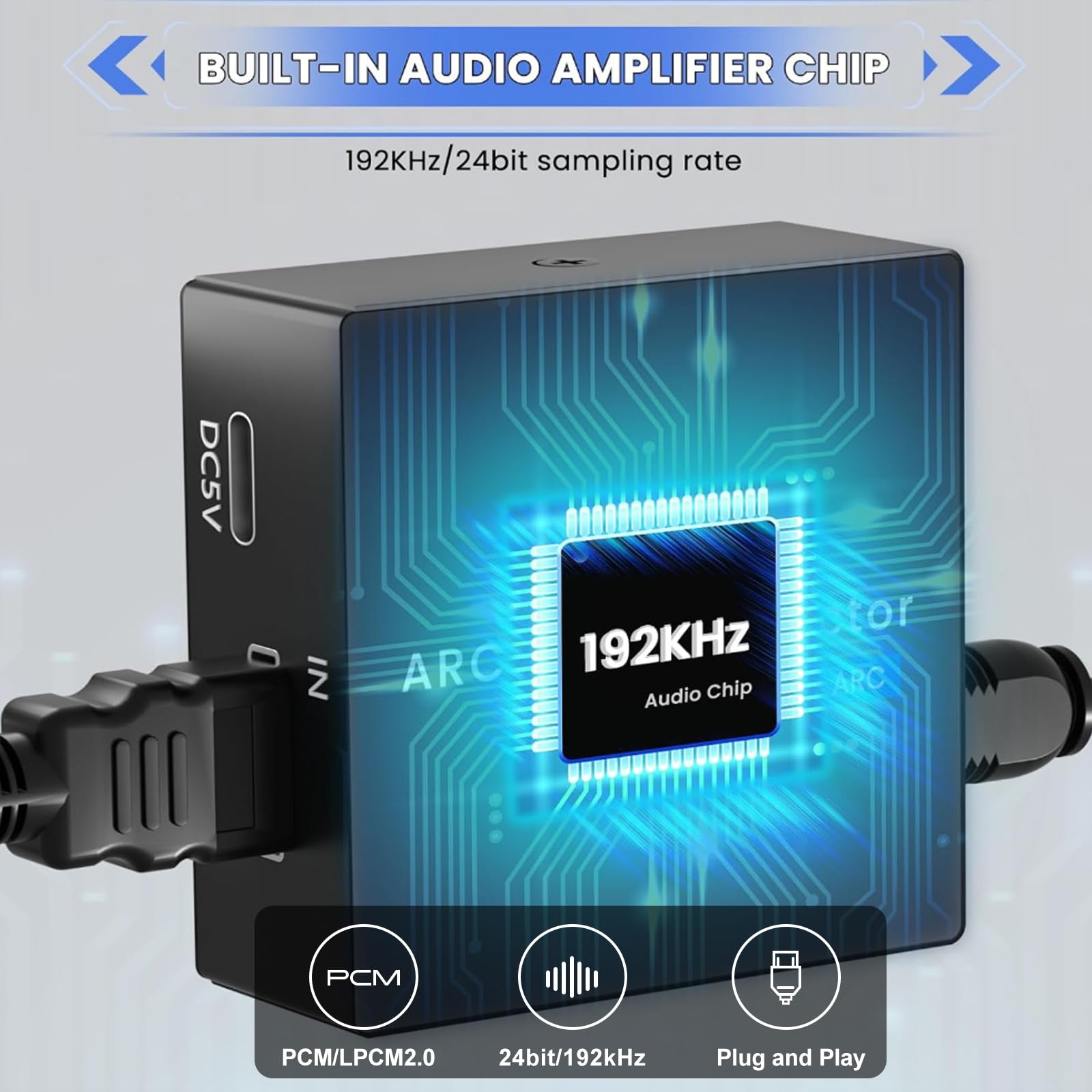 HDMI ARC Adapter,192kHz HDMI Audio Extractor Kommt mit Optisch und 3,5 mm Kabeln,DAC Wandler Eignet Sich für Stereoanlagen und Verstärker