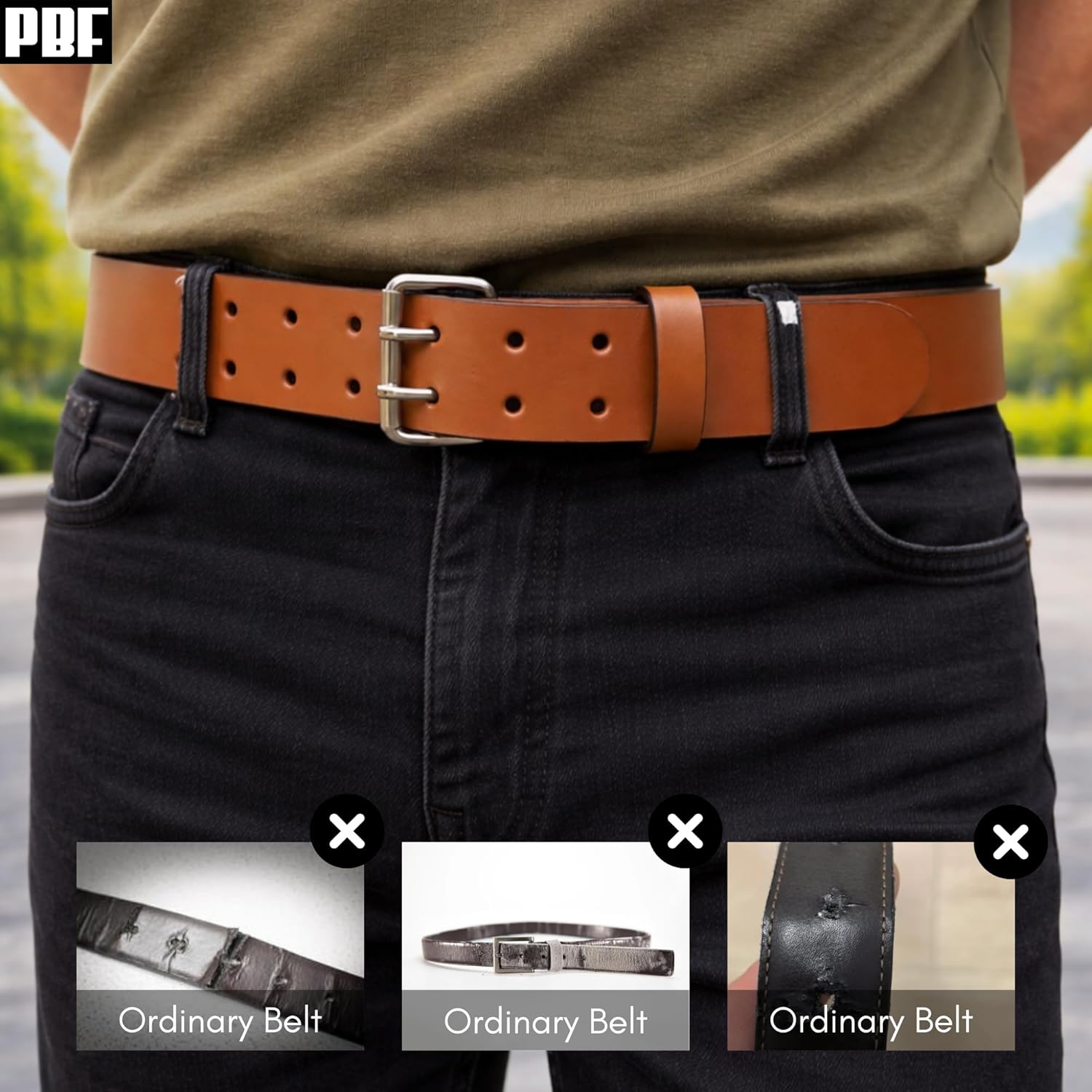PBF Leather Belts for Men Heavy Duty 1.75 Inch Wide Double Prong, Casual, Full Grain Leather Belt Comfortable Cowhide Belt - Image 6