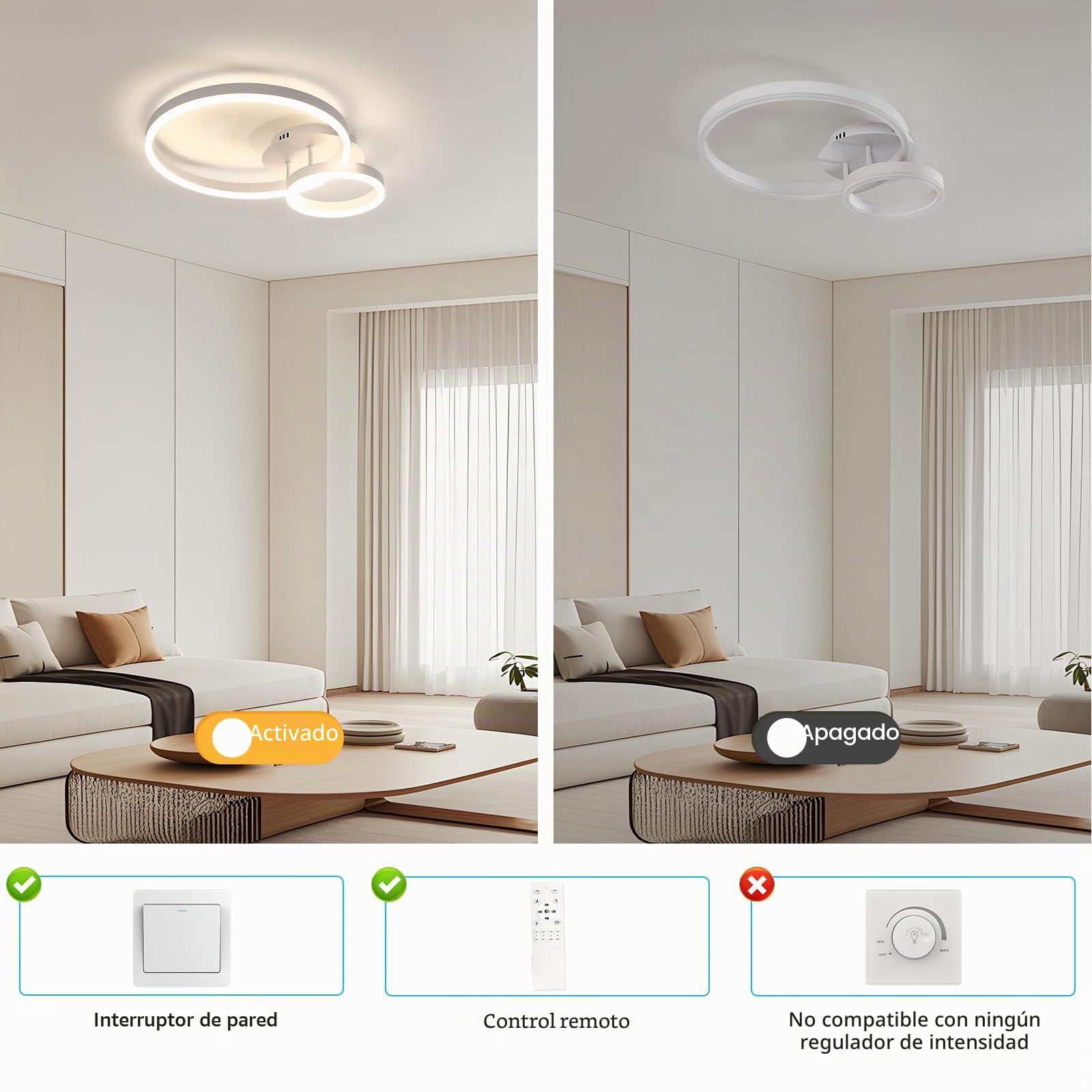 Osairous Plafon LED Techo Regulable, 42W 4725LM Moderno Lampara con Mando a Distancia 3000K-6500K, Redondo Luz de Techo Acrílico para Salón Dormitorio Cocina Pasillo, Ø50cm