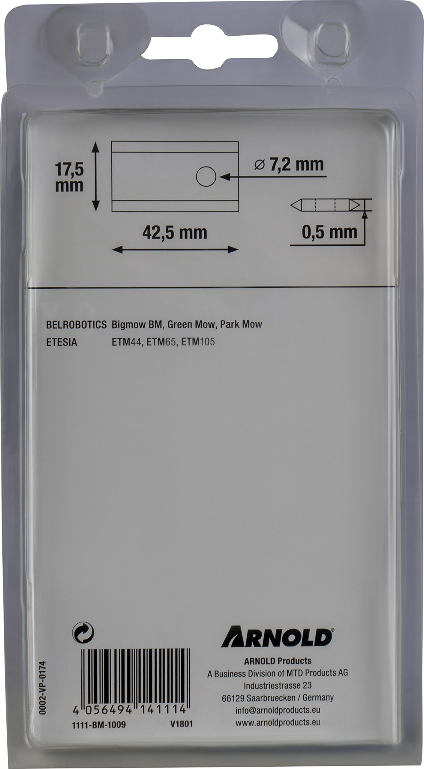 Arnold 1111 BM 1009 Tin taglio Lame di ricambio adatto per belro botics bigmow maehroboter, 9 pezzi AR5 9