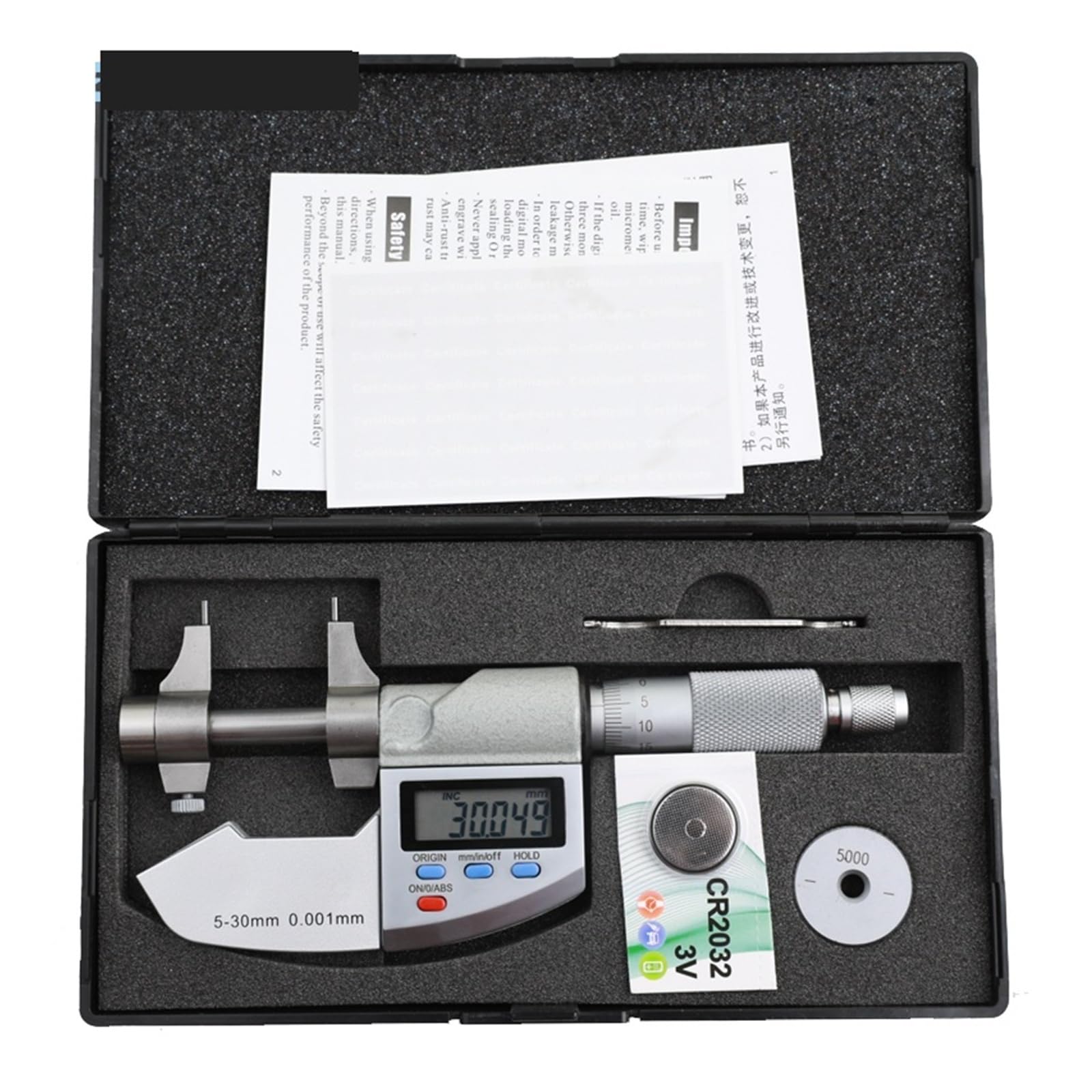 Micrometro digitale for interni da 5-30 mm, 25-50, calibro elettronico 0,001, pollici/mm, misurazione di precisione Chiaro da leggere