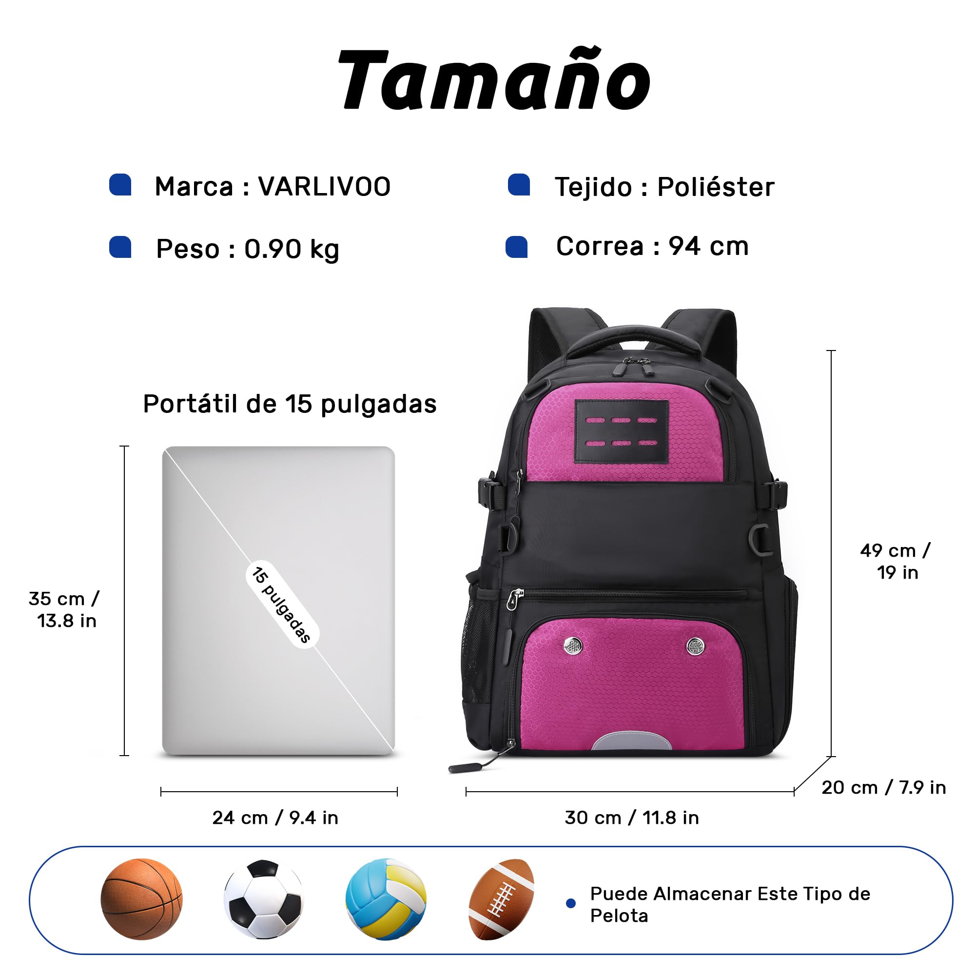 VARLIVOO Mochila de Baloncesto para Hombre Gran Mochila de Fútbol con Portaballón y Compartimento para Zapatos Bolsa de Baloncesto Mochila Gimnasio Bolsa Deportiva para Voleibol Escuela Viaje Rojo
