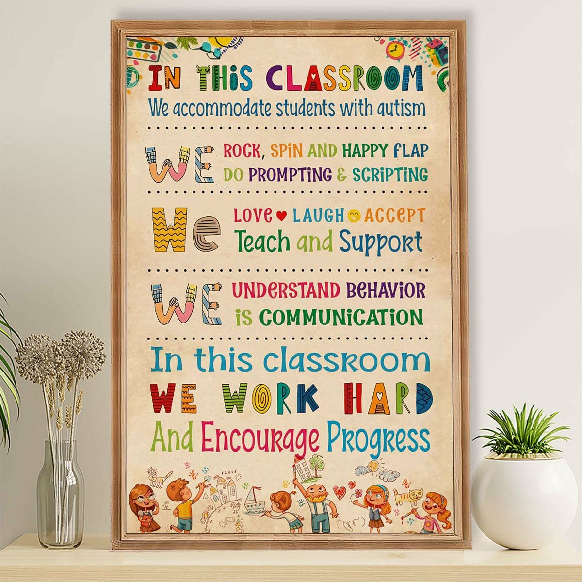 Classroom Poster Teacher in This Classroom we Work Hard Back to School Gift for Teacher Retro Wall Art Book Lovers Book Dictionary Poster Metal tin Sign 12x8inch