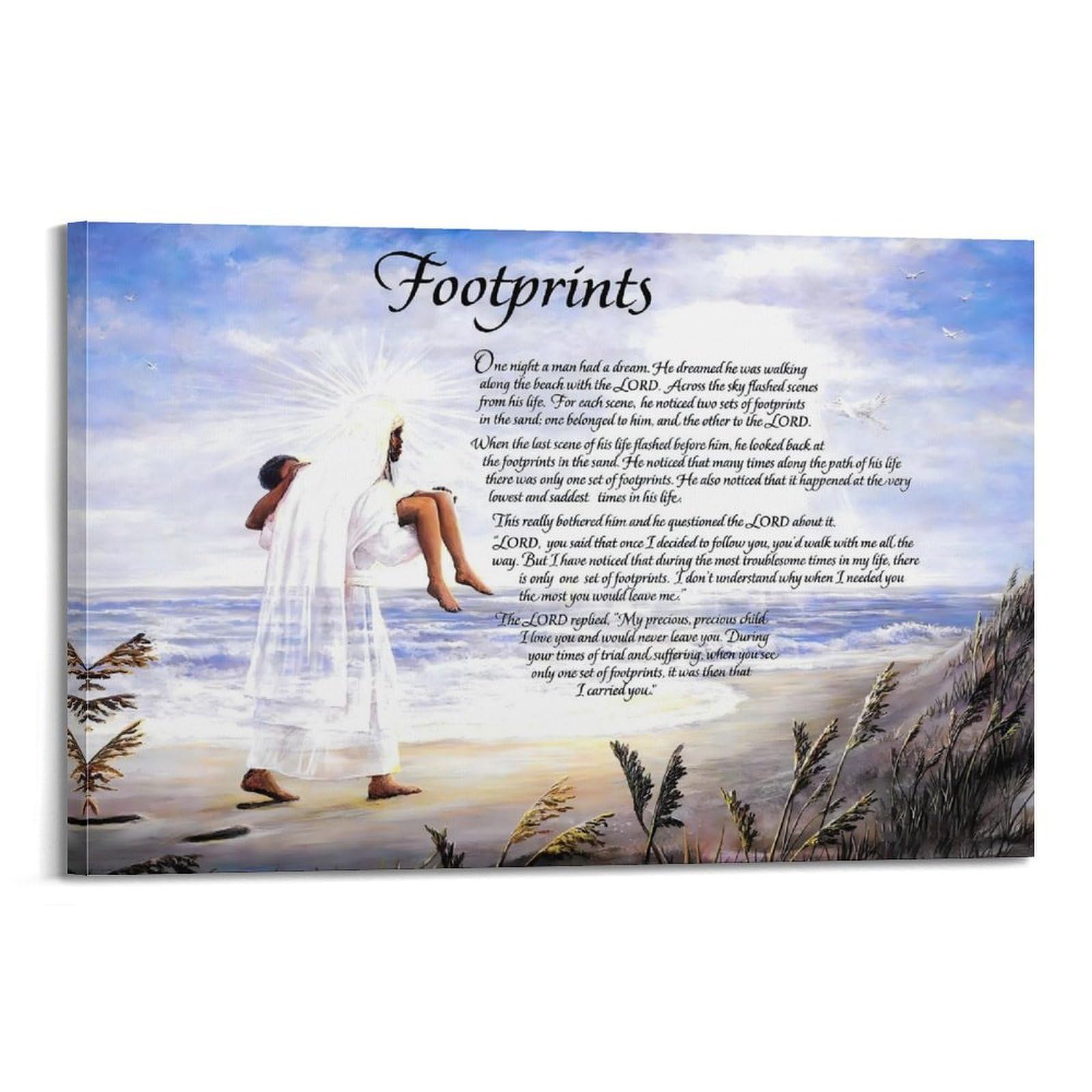 xiaoxiaoshen Footprints In The Sand Christian Poem Canvas Poster Wall Art Prints Room Aesthetic Murals Bedroom And Living Decorations 20x30inch(50x75cm)