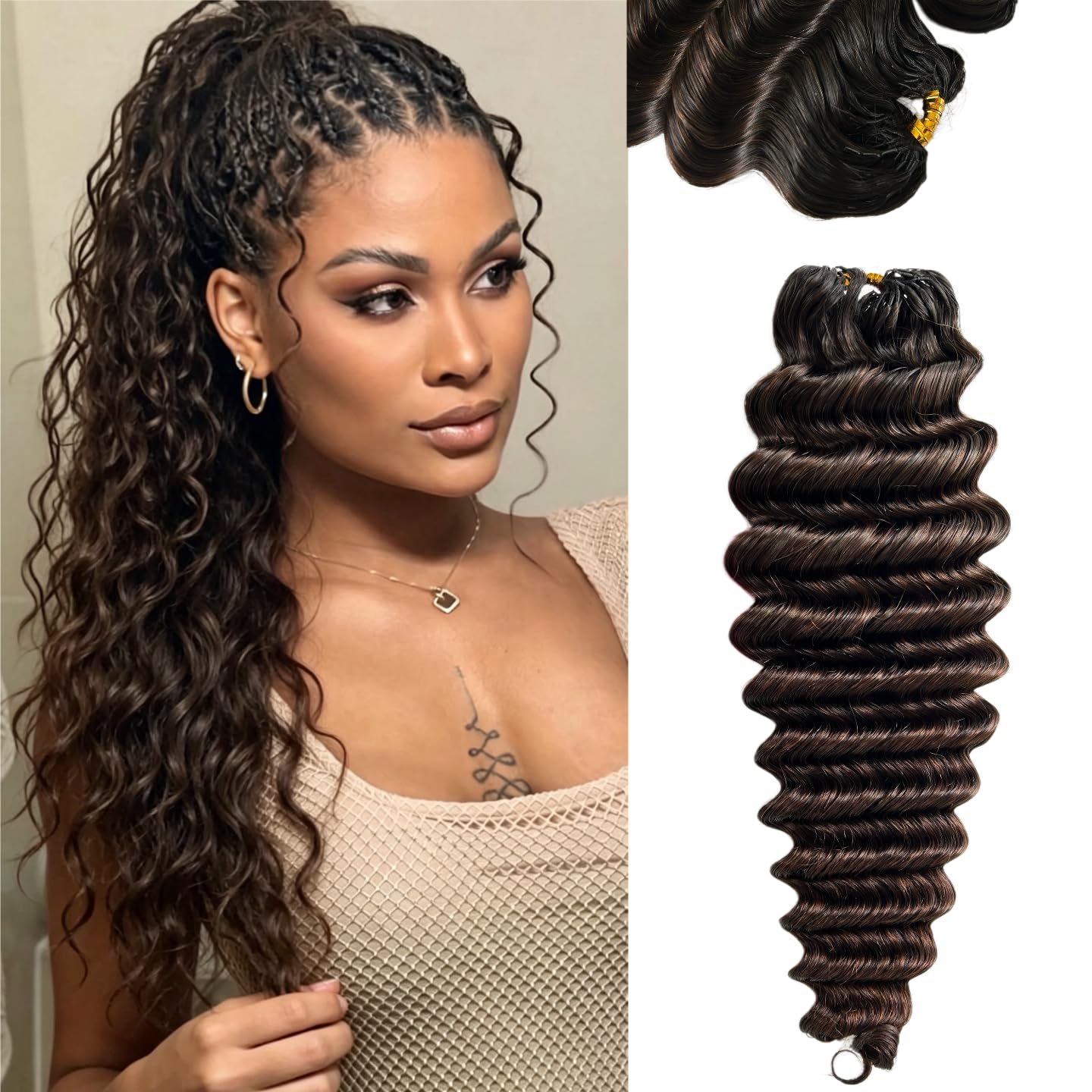 100% Human Hair Deep Wave Knotless Crochet Extensions
