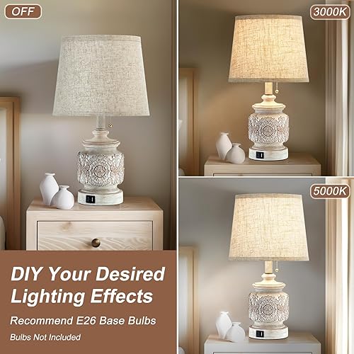 Miniatura 5 de Juego de 2 lámparas de mesa vintage de granja de 19.5 pulgadas para sala de estar, lámparas de noche rústicas tradicionales para dormitorio, mesita