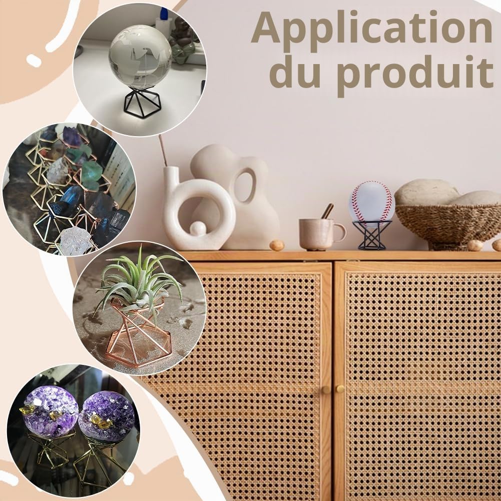 FINGERINSPIRE 5Pcs Support de Présentation de Boule de Cristal Hexagonal en Fer 53.5X60X40.5mm Support de Présentation Métal Noir Base de Boule de Verre Divination Photographie Base de Boule Lentille