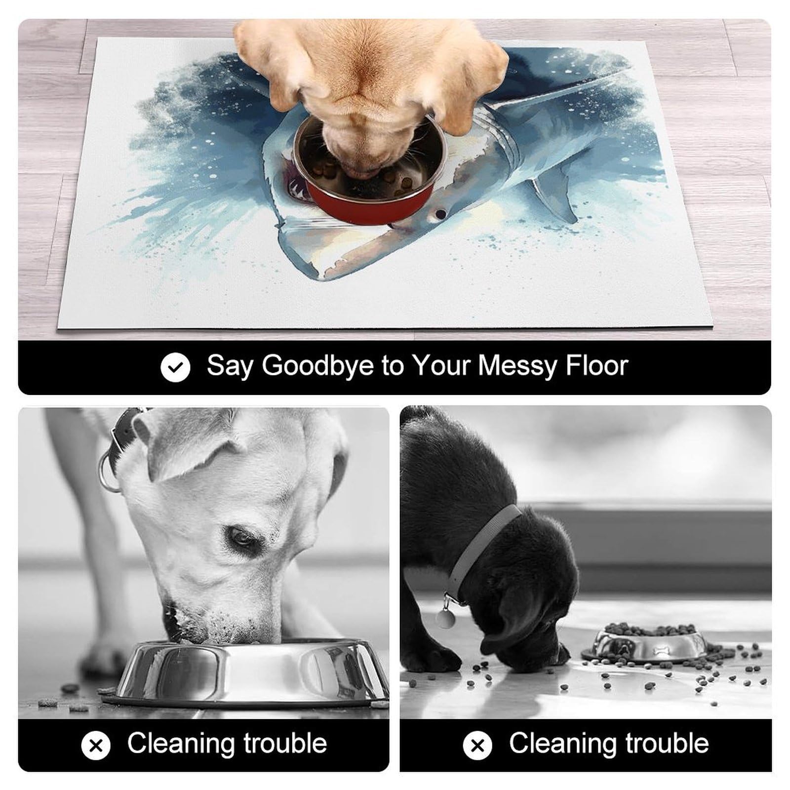 Tapis de nourriture pour chat requin dans la mer – Tapis d'alimentation antidérapant pour chien facile à nettoyer pour la nourriture et l'eau, tapis de gamelle pour chien et chat, 61 x 81,3 cm