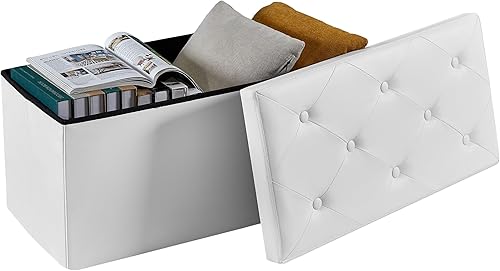 VECELO Banco otomano plegable de almacenamiento de 30 pulgadas, taburete y reposapiés versátil, banco de dormitorio con almacenamiento, baúl de