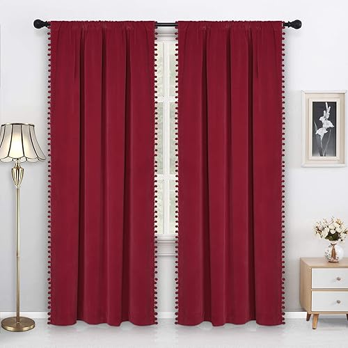 Haperlare Cortinas de terciopelo con pompones de 96 pulgadas  Cortinas de terciopelo para ventana grande con borlas bohemias resistentes para