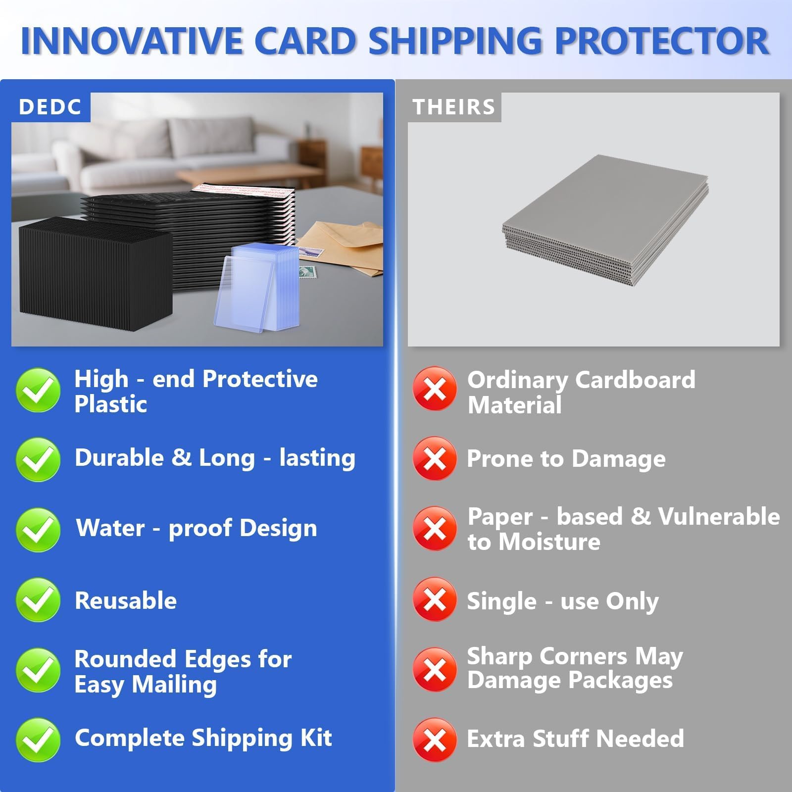 DEDC Ding Defend Lot de 200 protections d'expédition de cartes à collectionner, 50 chargeurs par le haut, 50 enveloppes à bulles noires (12,7 x 15,2 cm) pour cartes à collectionner et ruban adhésif