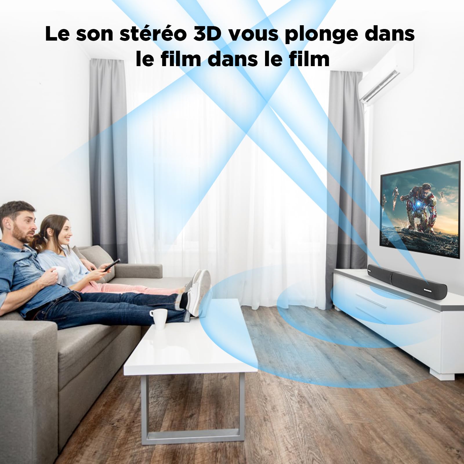 Barre de Son pour televiseur, Barre de Son 2-en-1 Amovble de 90 W avec Amplification Automatique du Volume, systeme de Haut-parleurs pour televiseur avec Bluetooth 5.3/Arc/Optique/AUX