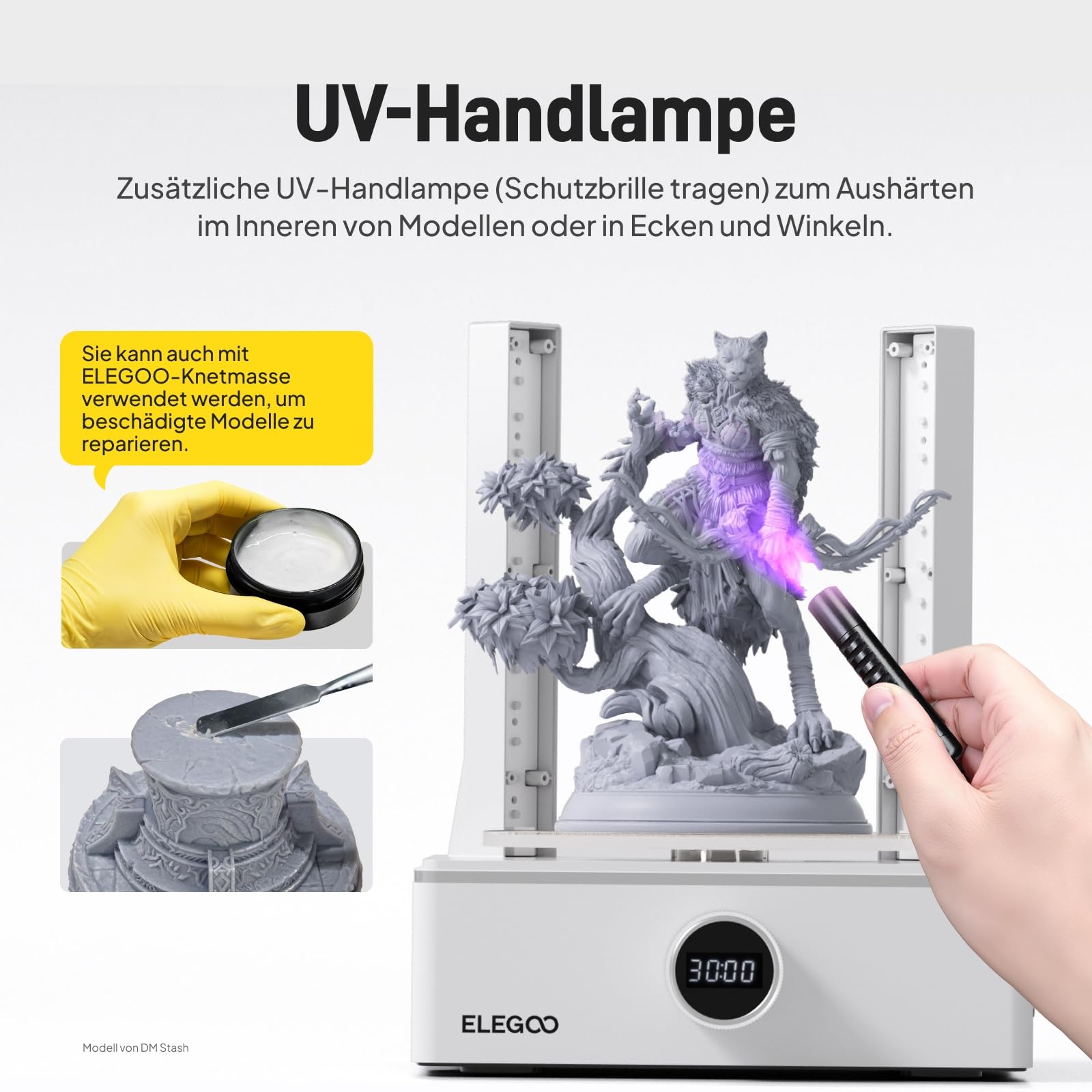 ELEGOO Mercury XS Bundle Machine Wash & Cure Separate Reinigungs- und Aushärtungsstation für große 3D-Harz-Druckmodelle mit tragbarer UV-Lampe, kompatibel mit ELEGOO Saturn und Mars