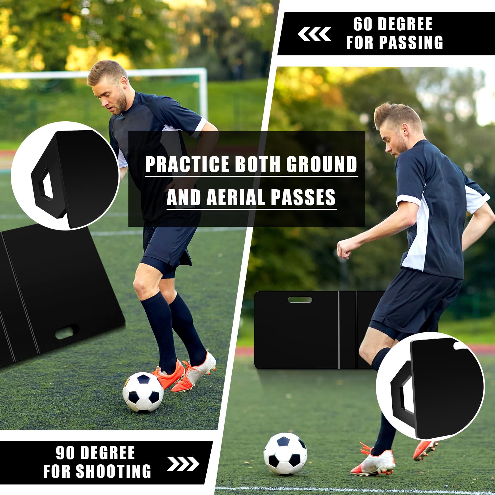 Poen Foldable Soccer Rebounder Wall 33 x 13'' Soccer Rebounder Board with 2 Angles Portable Soccer Trainer Board Soccer Training Equipment with 20 Agility Cones for Control Passing Shooting Practice