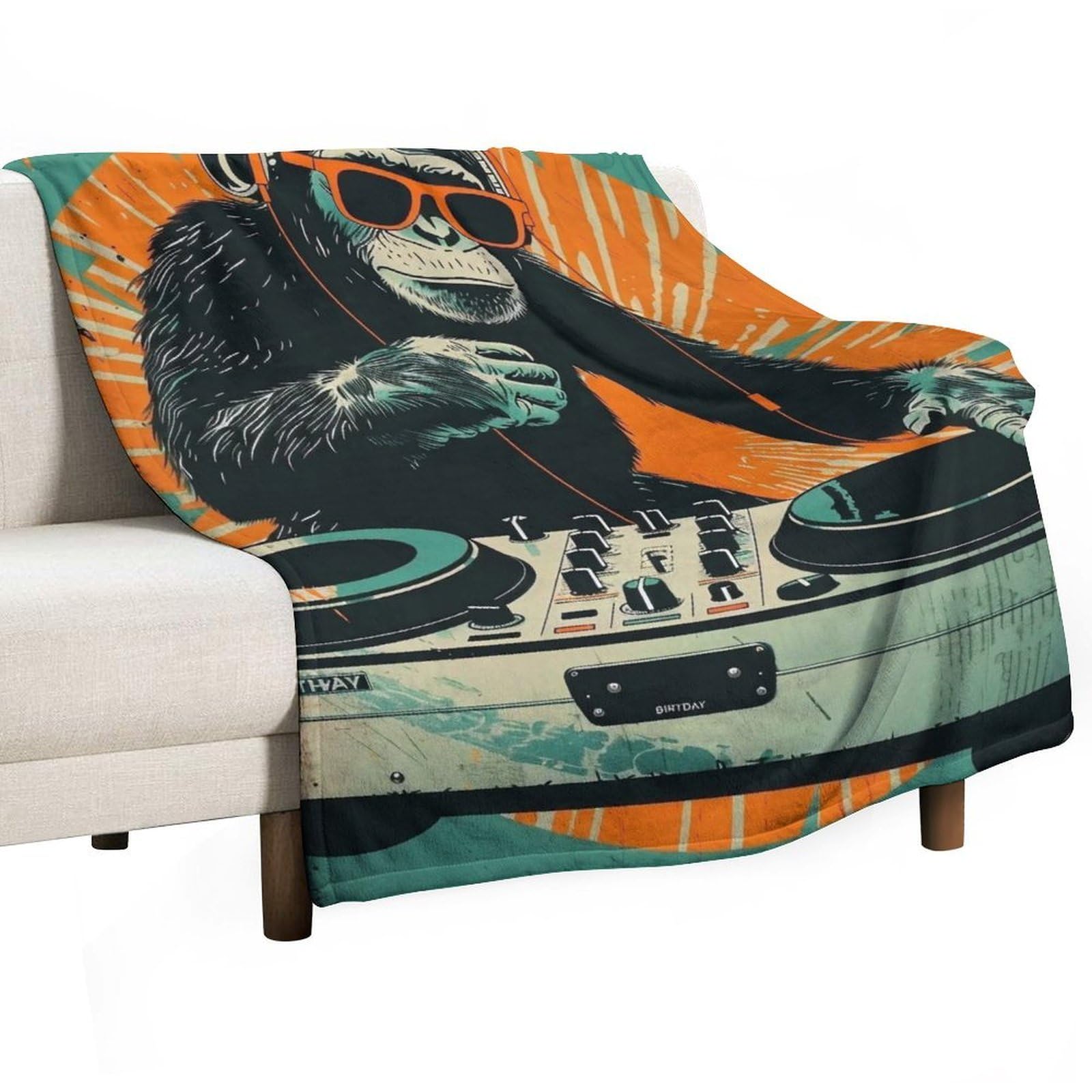YHGSREUOH DJ-Chimp-Happy-Birthday_02 Flannel Blankets Fleece Soft Throw Lightweight Plush Gifts for Couch, Bed, Cozy Sofa Plush, Chair, Lovers 138x175cm(55x70in)