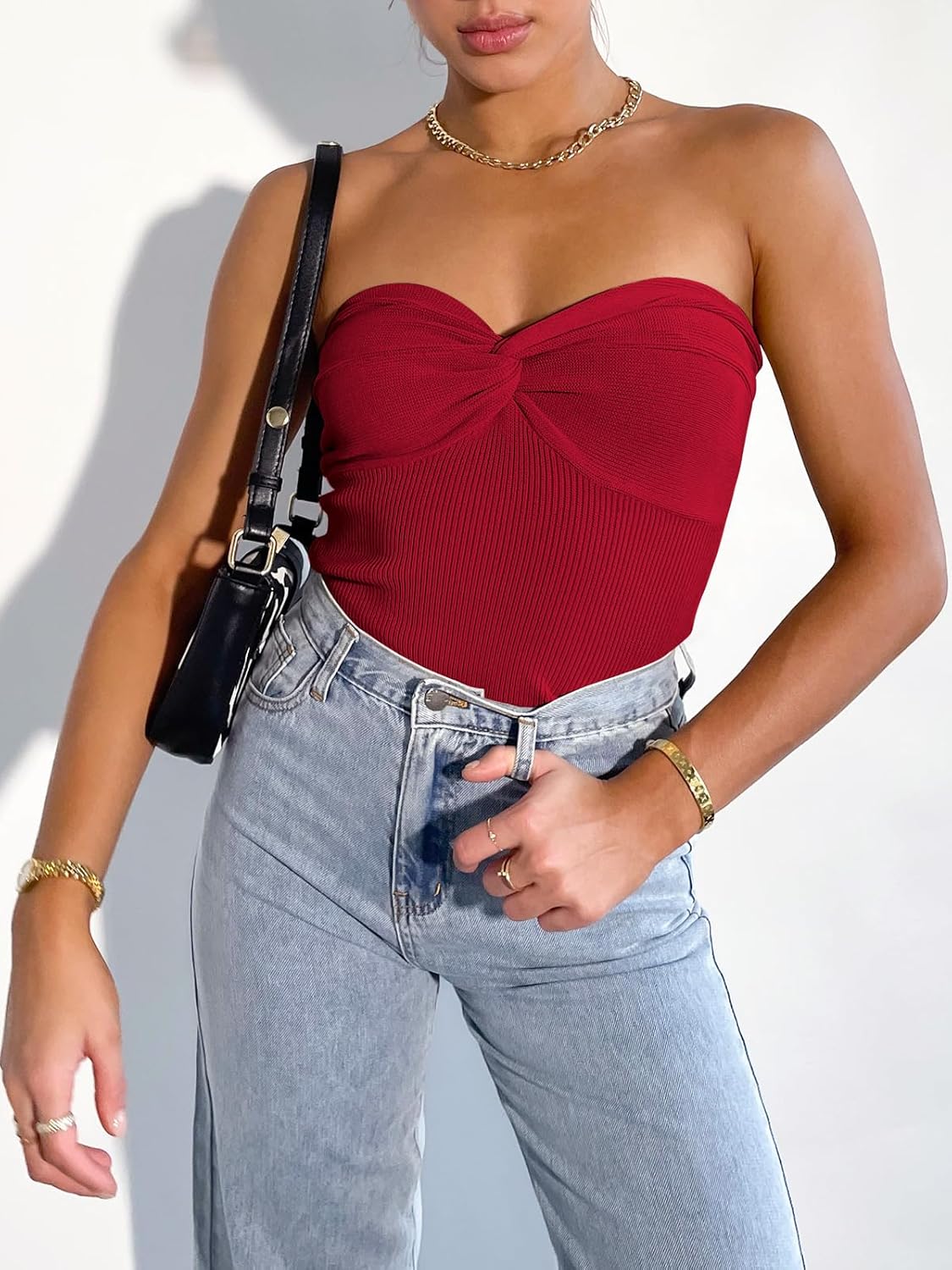 ANRABESS Tube Top for Women Summer Strapless Bandeau Knit Twist Knot Corset Crop Basic Tank Tops 2026 Vacation Beach Clothes - Image 2