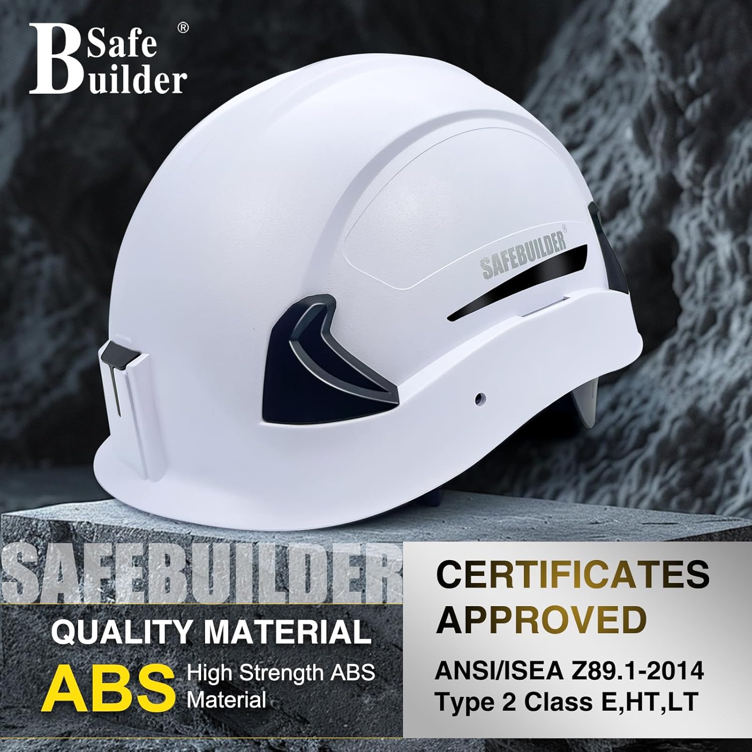 SAFEBUILDER G2E Safety Helmet Type 2 Class E Hard Hats with EPS Foam Liner Lightweight Adjustable Size for Eletrical Construction Rescue Work at Height OSHA