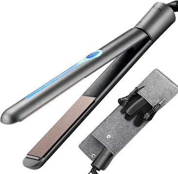 NITION Ceramic Tourmaline Hair Straighteners LCD Flat Iron MCH 10s Fast Heating Up. 1" Smooth 3D Floating Plate Healthy Straightening Tools. Travel Pouch Bag. Dual Voltage. Luxury Gift Box. Black