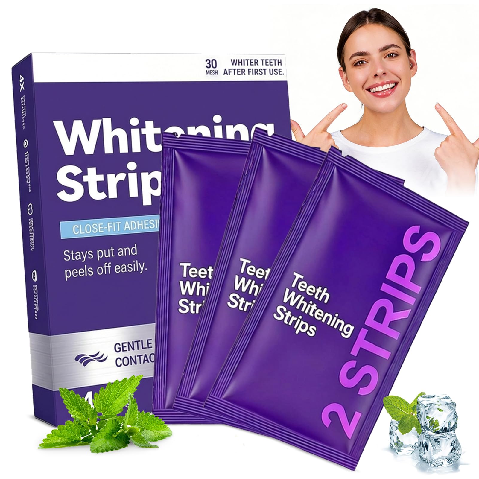 Bandes de Blanchiment des Dents Violettes, Bandes Blanchissantes Dents Violettes, Teeth Whitening Strips, Blanchissantes Doux Des Dents, RéDuire Les Taches Profondes Café/Vin/Soda - 2