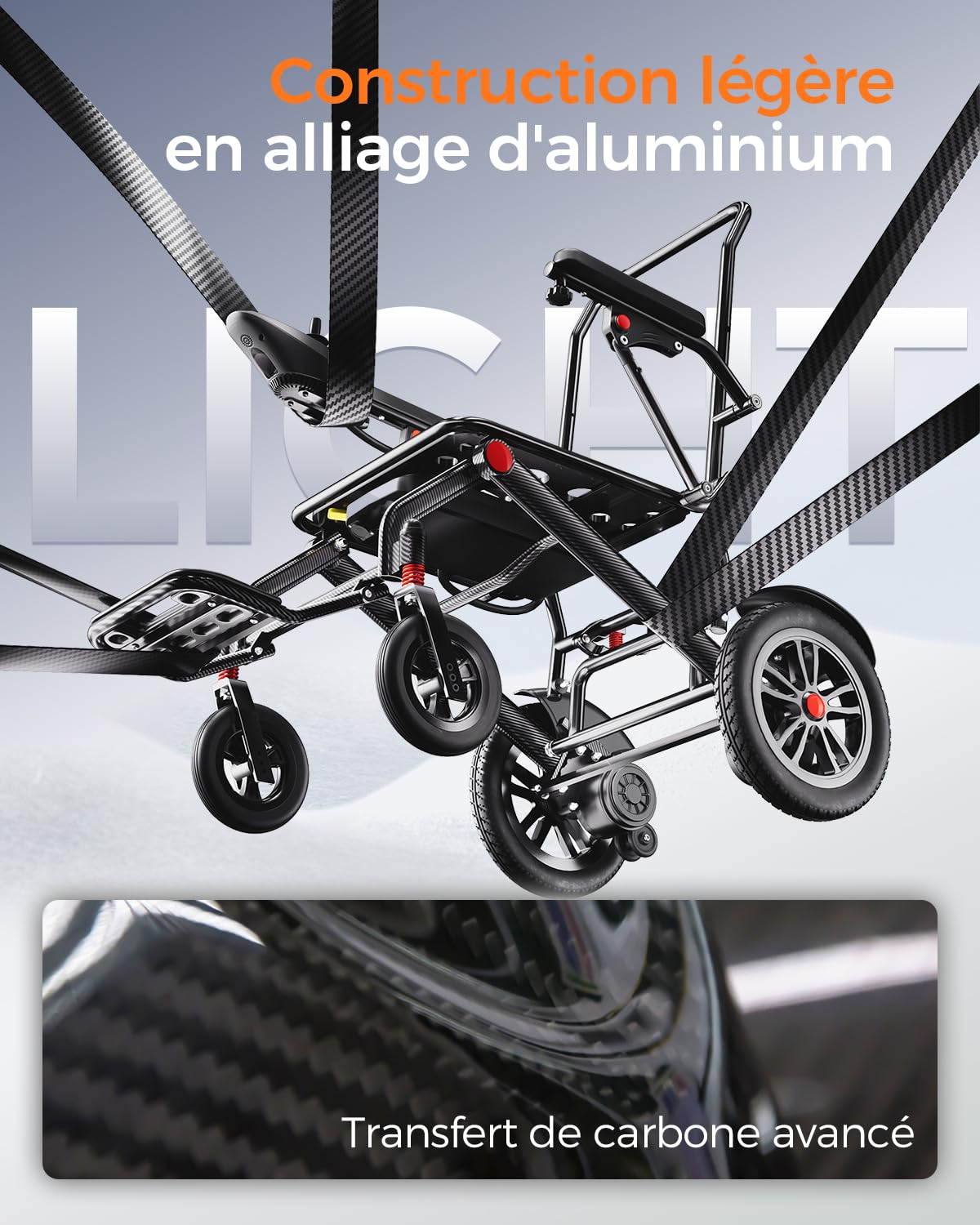 19KG Fauteuil Roulant Electrique Pliable, Leger, pour personnes âgées | Ultra léger alliage d'aluminium, Handicapé Adulte, Batterie Lithium 20Ah, autonomie 25 km, charge 150 kg, moteur 500 W