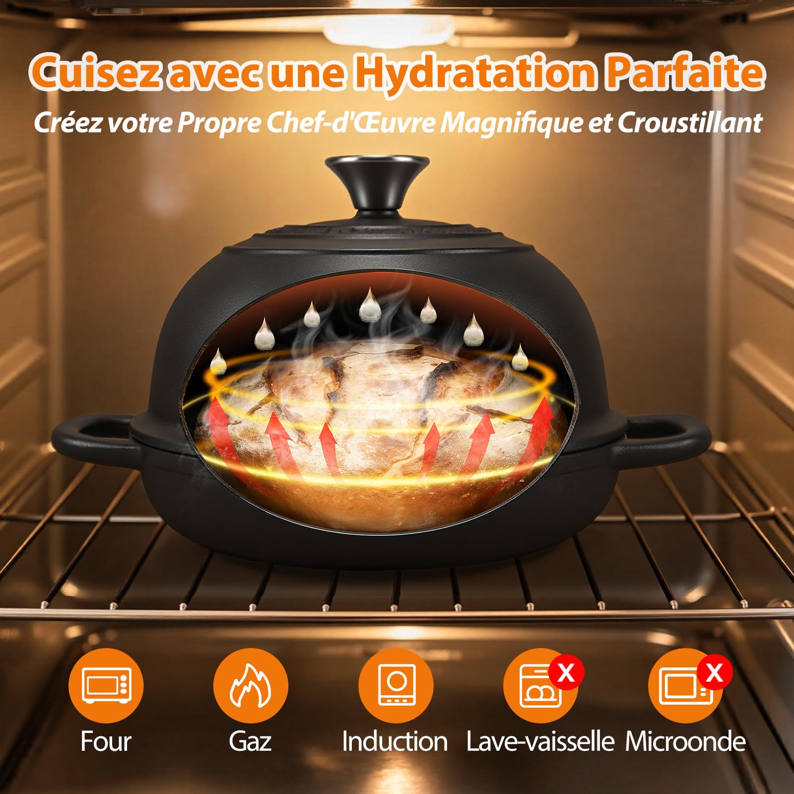 AHJ Pré-culotté Cocotte en Fonte pour Cuisson du Pain,24 cm/4,7L Dutch Oven