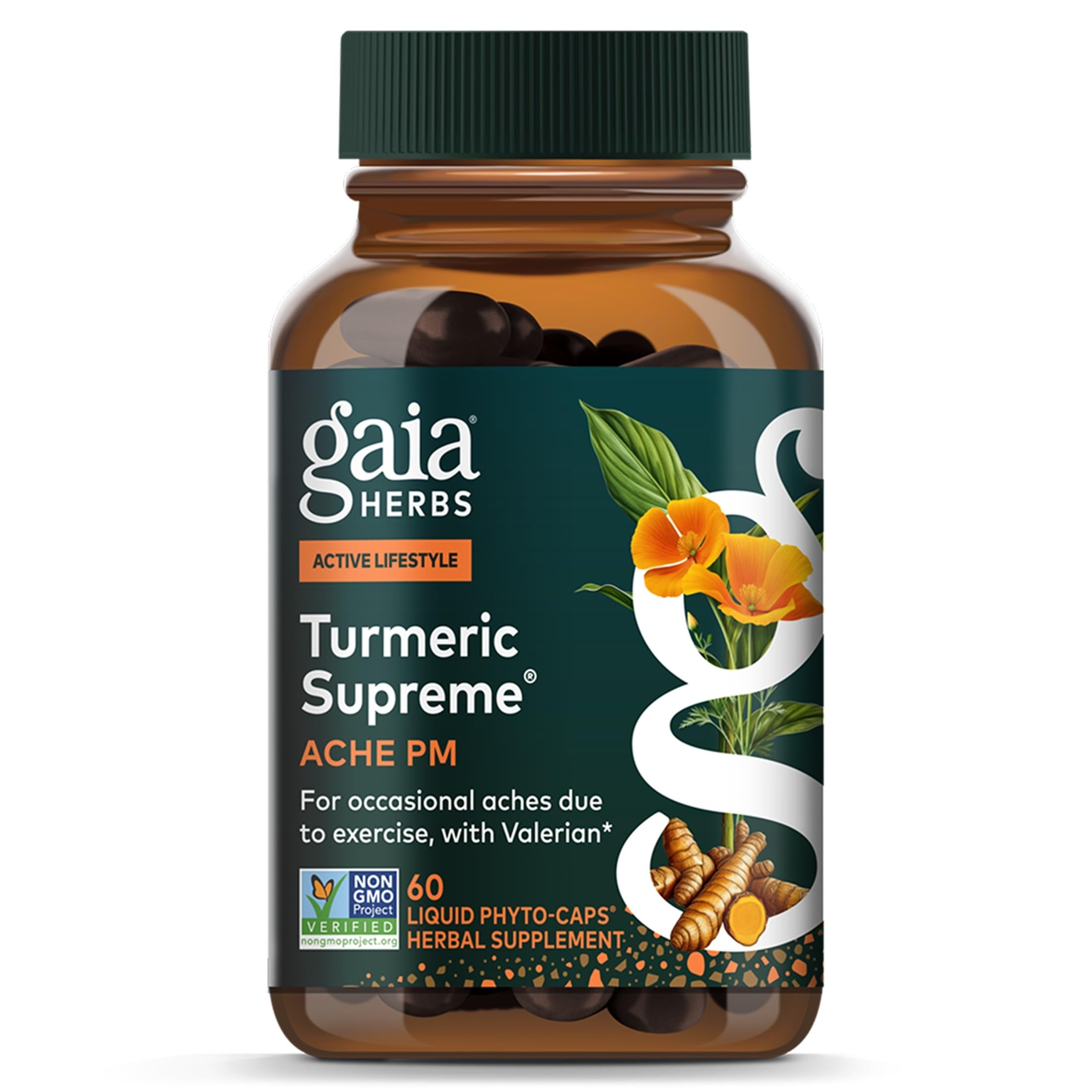 Gaia Herbs Turmeric Supreme Ache P.M., 60 Vegan Capsules, 20 Servings
