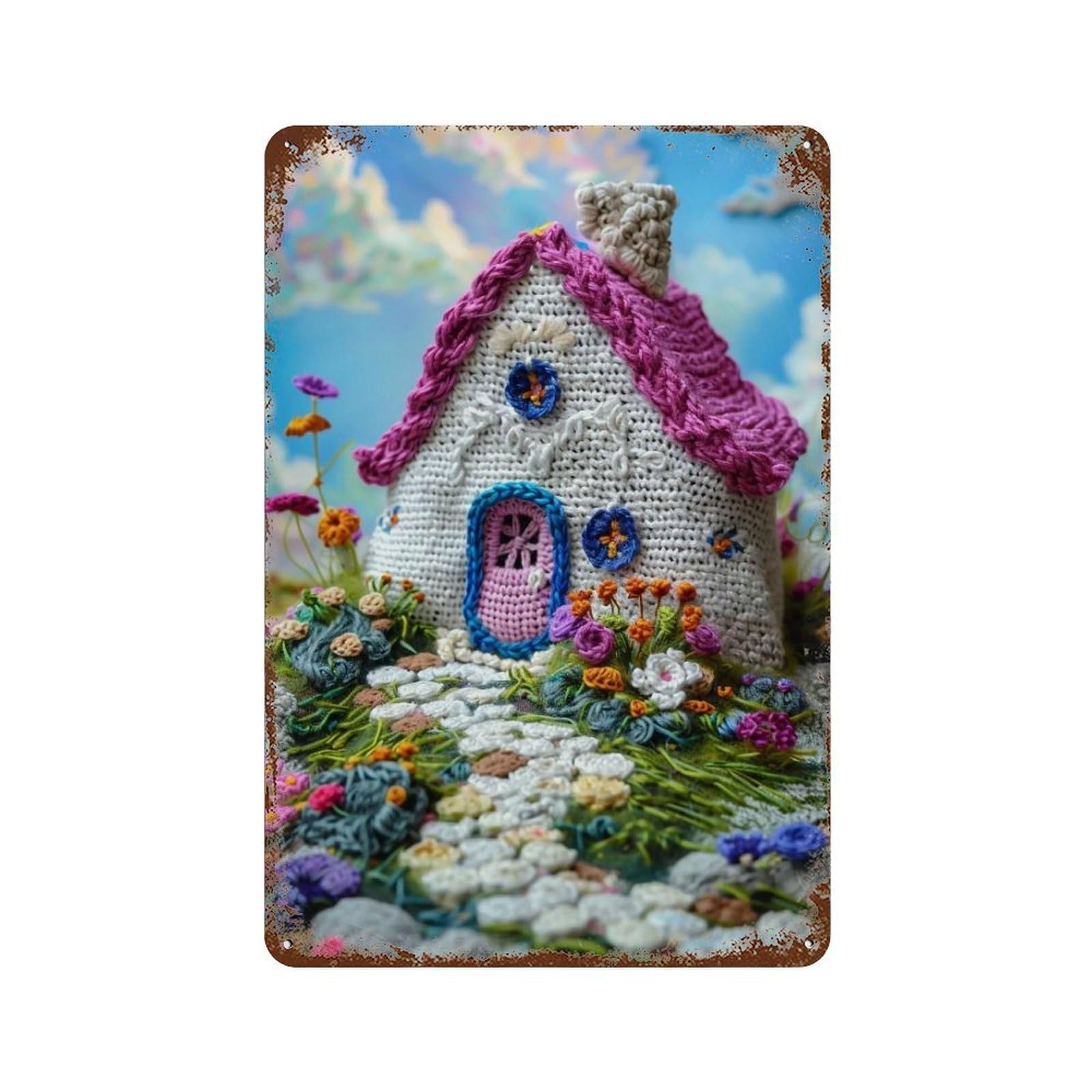 Hduryeyryy Multicolour Crochet Fairy Cottage 02 Wall Retro Iron Vintage Art Metal Tin Sign Poster Modern Home Cofffee Club Art Bar Shop Decor 30X20cm