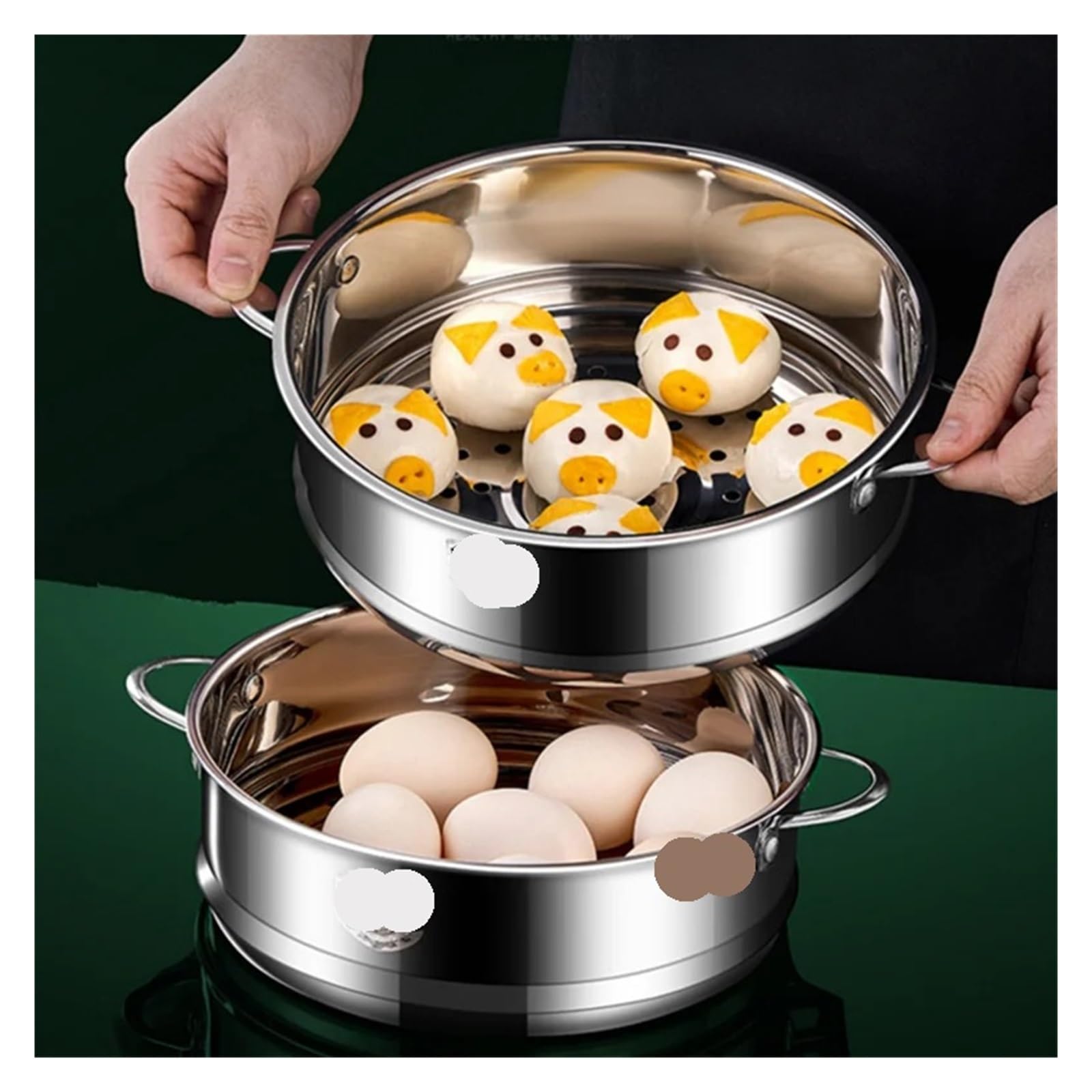 Vaporiera in acciaio inossidabile 304 for gnocchi con doppia griglia for la cottura a vapore, cestello di scolo for pentola for riso, utensili da cucina per pasti quotidiani in famiglia Zuppe(24cm)