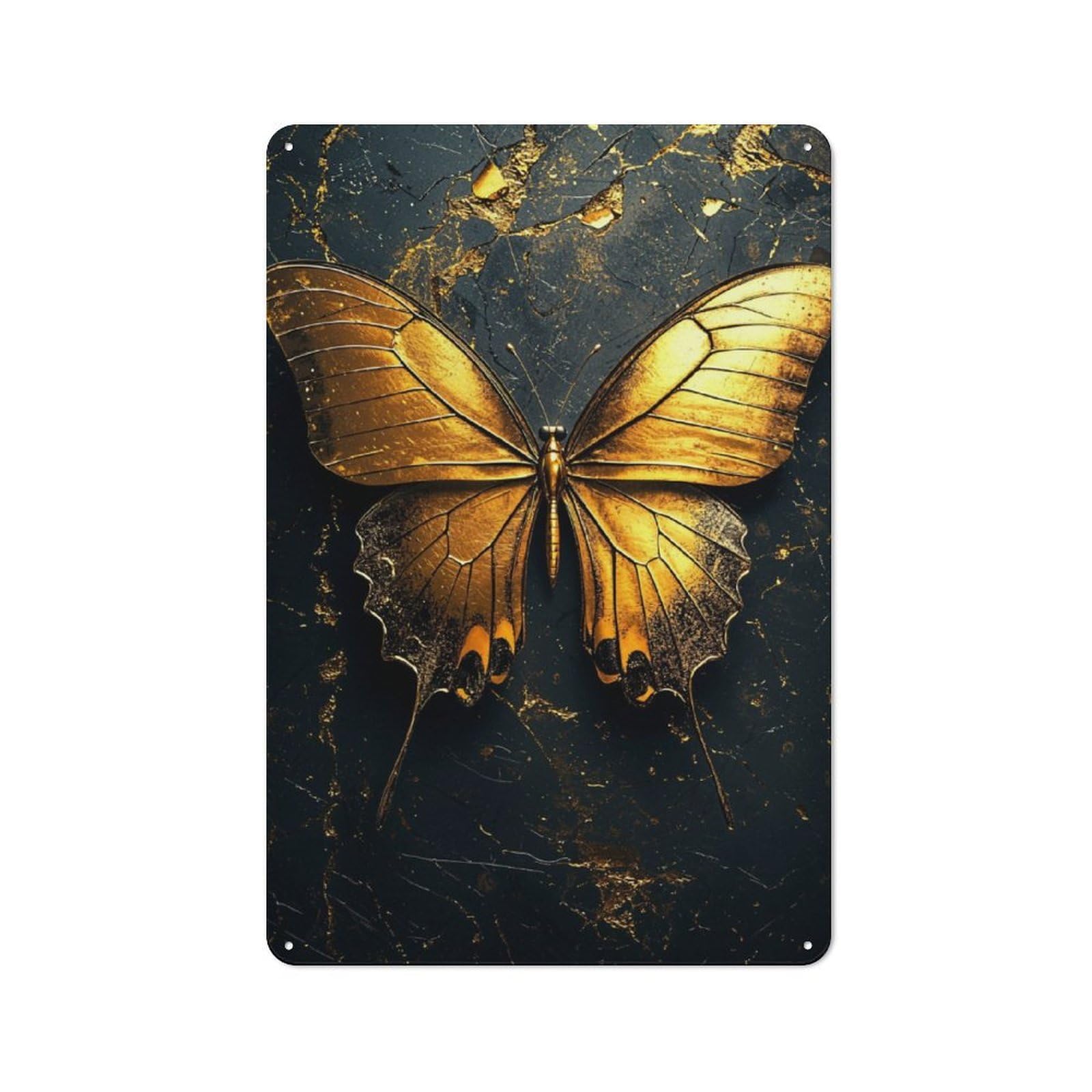 Junmoney Golden Butterfly Tin Wall Plaque 30X20cm With For Pub Or Café, With Clear Vintage Wall Decor Character
