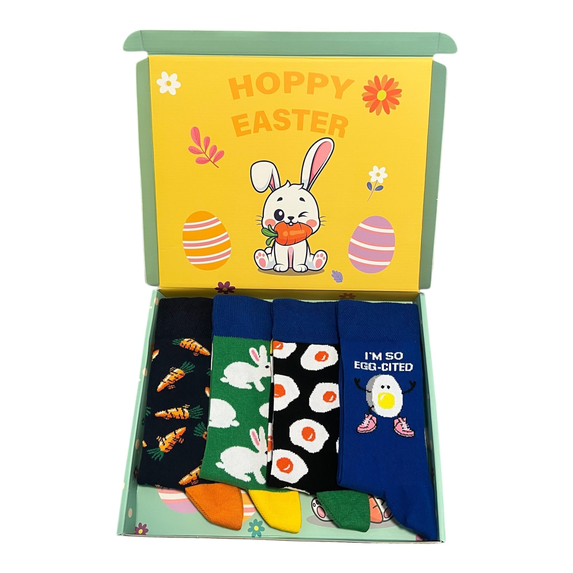 4 Pairs Funny Easter Socks Gift Set Bunny Egg Carrot Colourful Fun Unisex Socks
