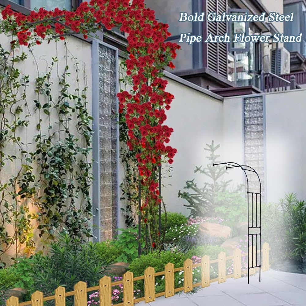 Black Metal Garden Arch Trellis for Climbing Vines & Roses, Half-Sided Outdoor Arbor for Weddings & Parties, 23.6" W x 94.5" H Garden Decoration