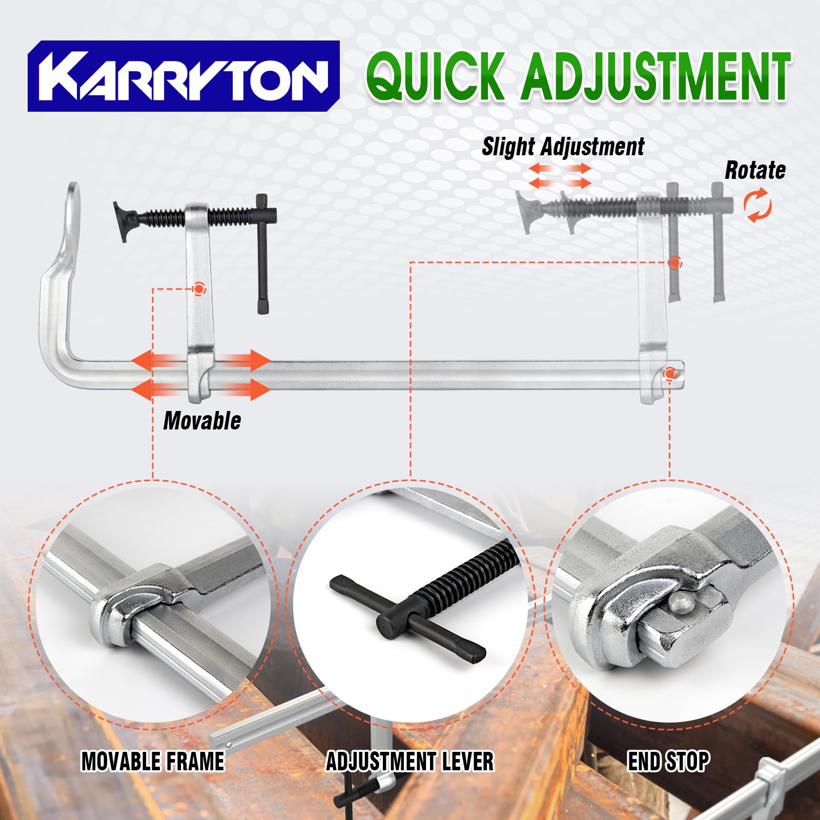 KARRYTON 2-Pack Heavy Duty 16"(400x120mm) F-Clamp W/ 4-3/4" Throat Depth, Bar Size 1"x15/32", 1400LB Clamping Force, Drop Forged Steel Bar Clamps For - View #8