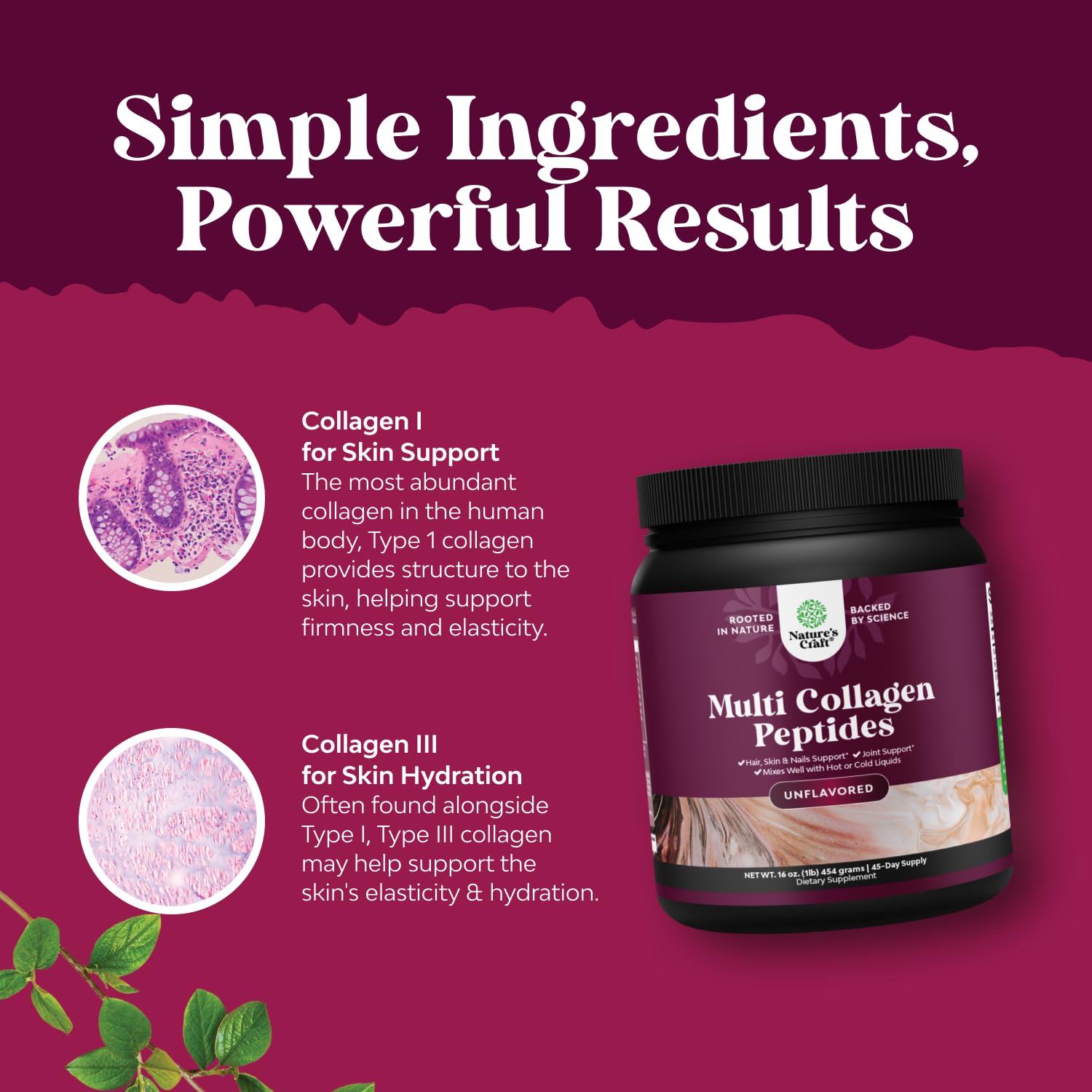 Natures Craft Multi Collagen Protein Powder for Women and Men - Keto Hydrolyzed Collagen Peptides 45 Servings Hair Skin and Nails Vitamins - Unflavored Bovine Type 1 3 for Bone Joint Support - 454g — Amazon image 5