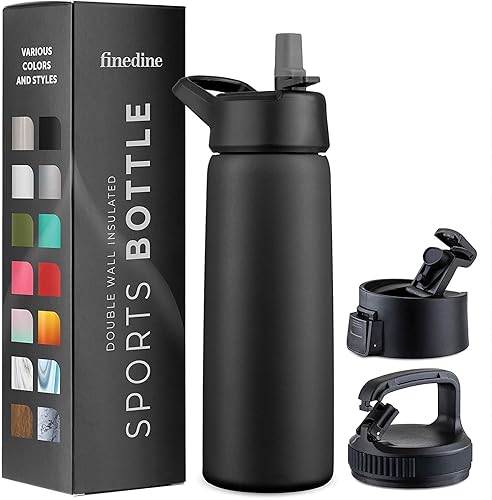 Botellas de agua de acero inoxidable con triple aislamiento con pajilla, botellas de agua reutilizables aisladas de 25 onzas con 3 tapas, botella de