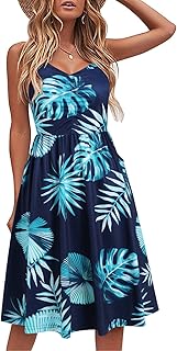 YATHON Casual Dresses for Women Sleeveless Cotton Summer Beach Dress A Line Spaghetti Strap Sundresses with Pockets