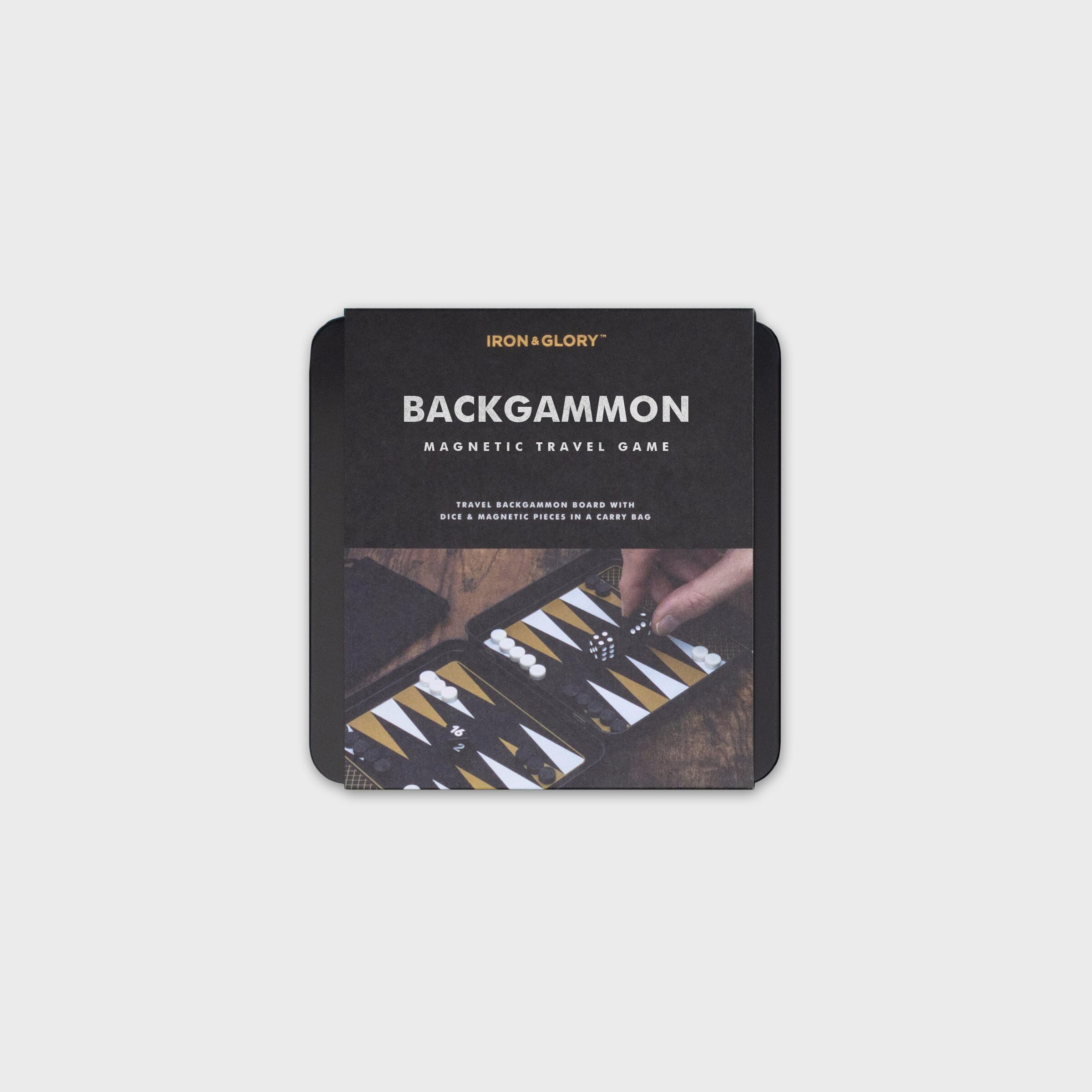 Iron & Glory Ensemble de Backgammon de Voyage magnétique en étain Durable avec pièces magnétiques sécurisées, Jeu de société Compact et Portable pour Jeu de stratégie Familial avec Pochette de