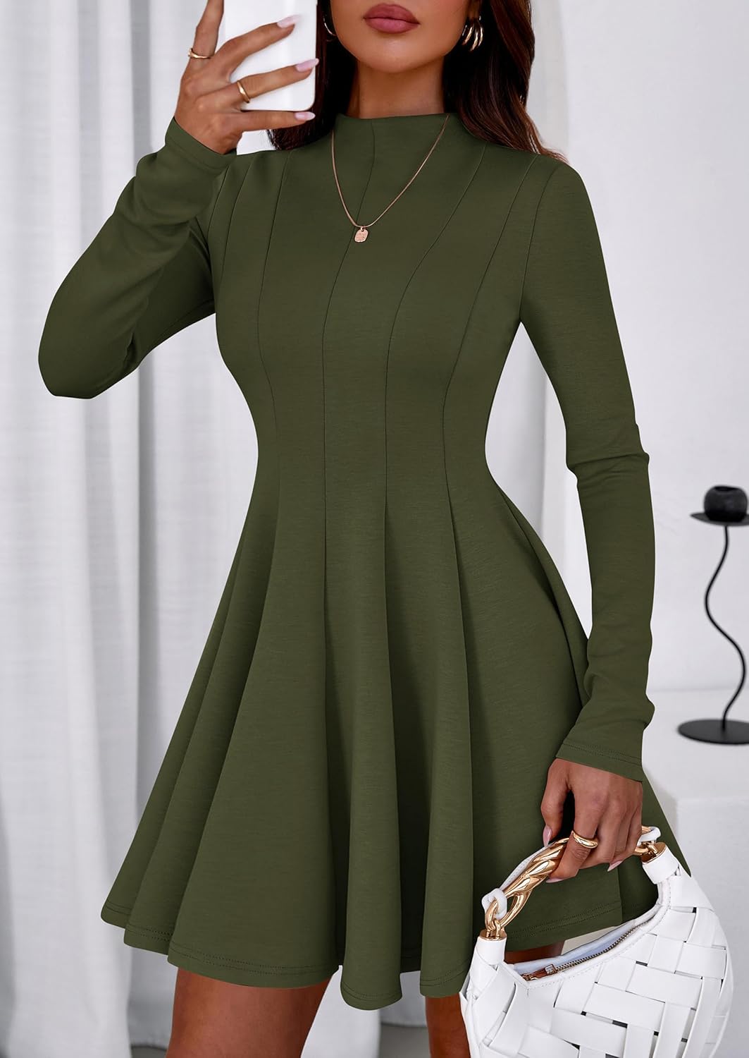 PRETTYGARDEN Fall Dresses for Women Elegant Classy 2026 Casual Long Sleeve Swing A Line Ruffle Short Homecoming Party Dress - Image 3