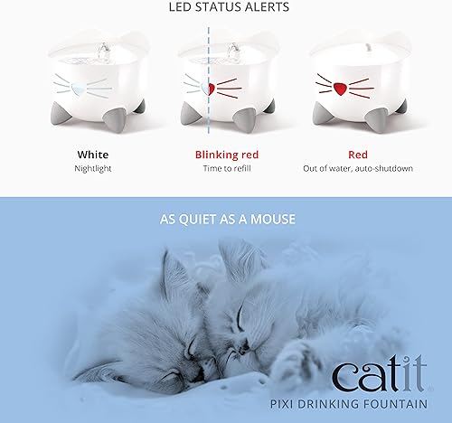 Miniatura 5 de Catit PIXI - Fuente de agua para gatos con triple filtro y opciones ergonómicas para beber, acero inoxidable