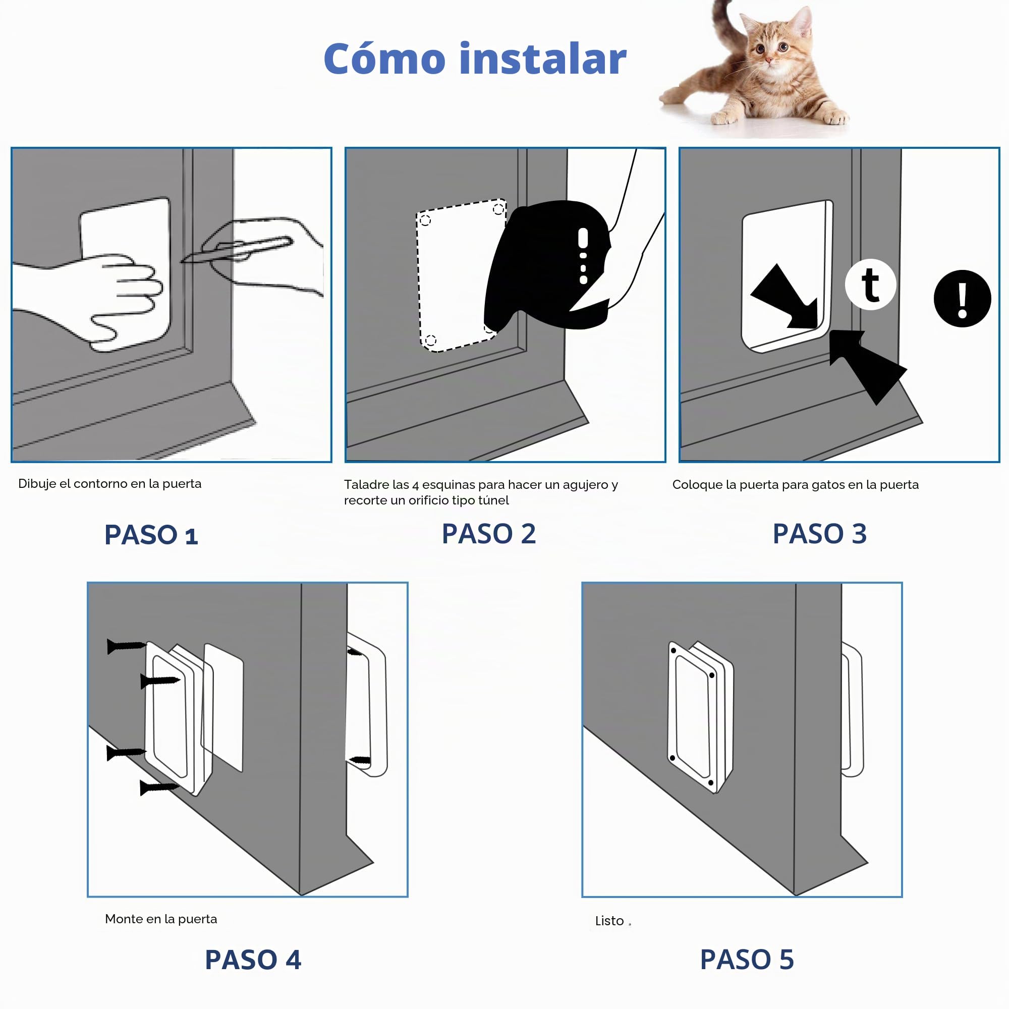 Puerta XL para gatos Wordcam, puerta fuerte para puertas interiores y exteriores, bloqueo de 4 vías, puerta para mascotas hasta 25 libras, gatos, gatitos, perros, fácil instalación, resistente a la