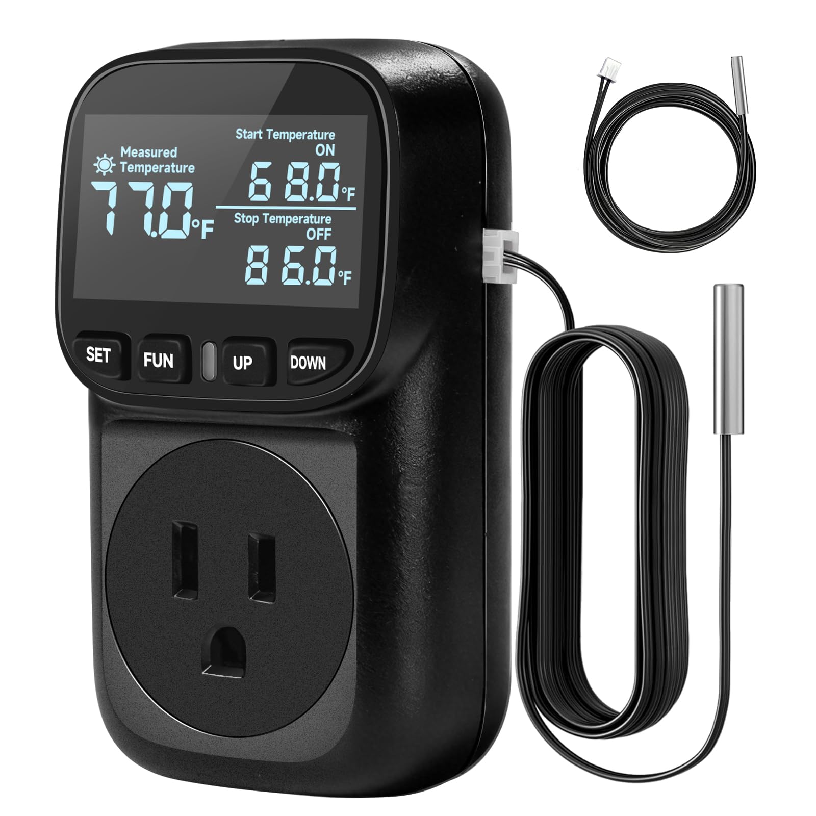 GECXGY Reptile Thermostat Temperature Controller, Digital Timer Dimming Outlet for Greenhouse, Reptile Tank, Heat Pad, Seedlings, Fermentation, Brewing, Cyclic Timing/Countdown, 15A/1800W, VA Display