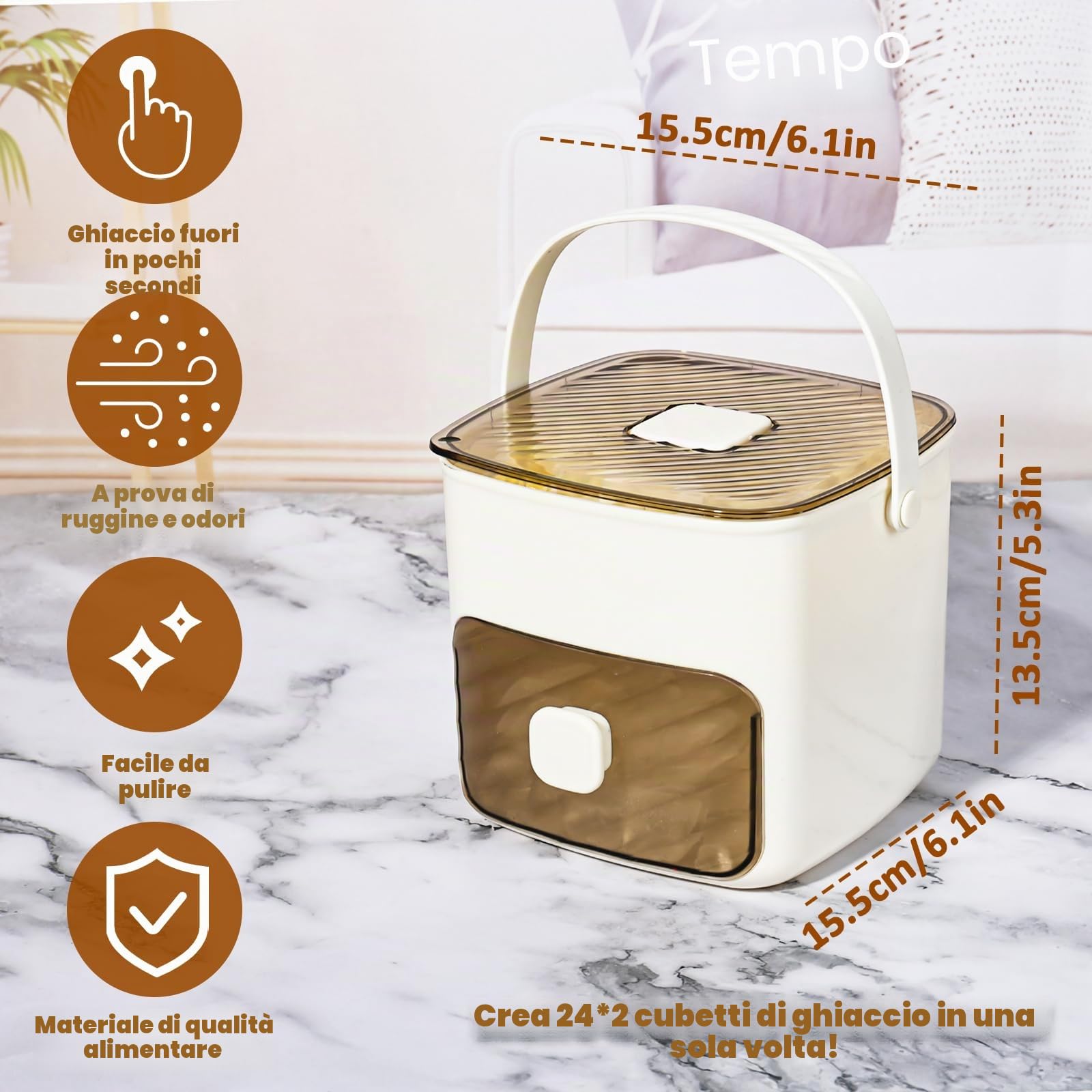 Macchina per il ghiaccio da banco, rilascia tutti i cubetti di ghiaccio in un secondo, vassoi per 48 cubetti di ghiaccio con manico, pinze e cestino, portatile. per casa/ufficio/bar