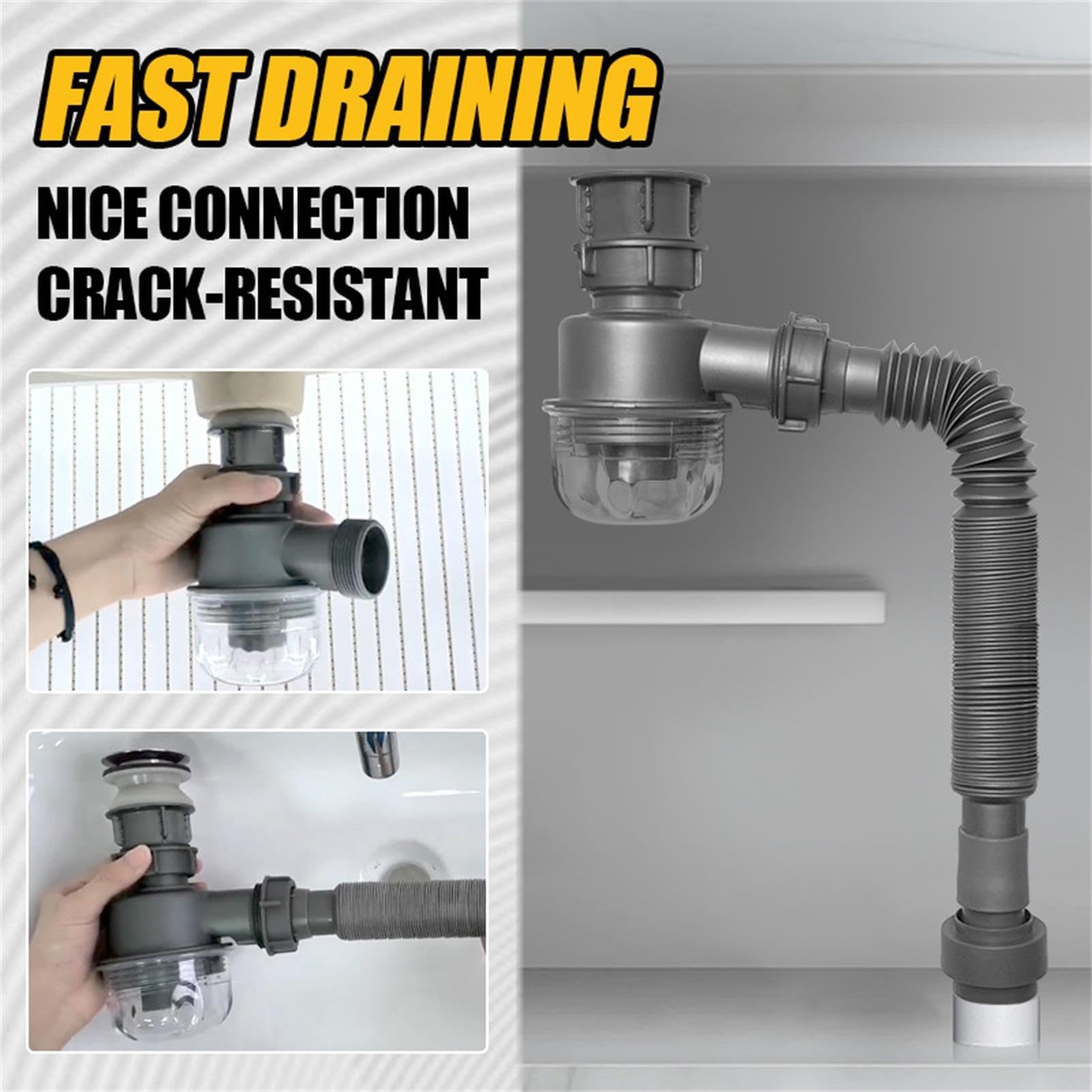 Kit Scarico Lavabo con Sifone, Tubo Estensibile Bagno Casa