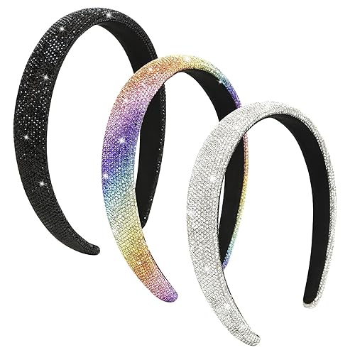 Wecoe 3 diademas de diamantes de imitación para mujeres y niñas, brillantes con diamantes de imitación, color negro, plateado, diadema a la moda,