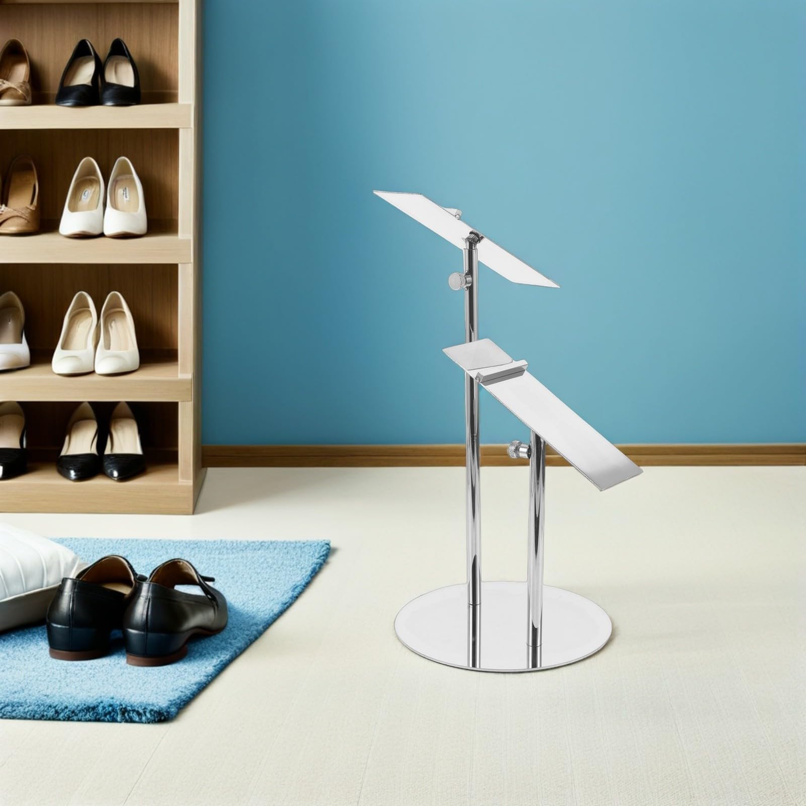 Expositor de Zapatos Ajustable de Acero Inoxidable, Altura Regulable